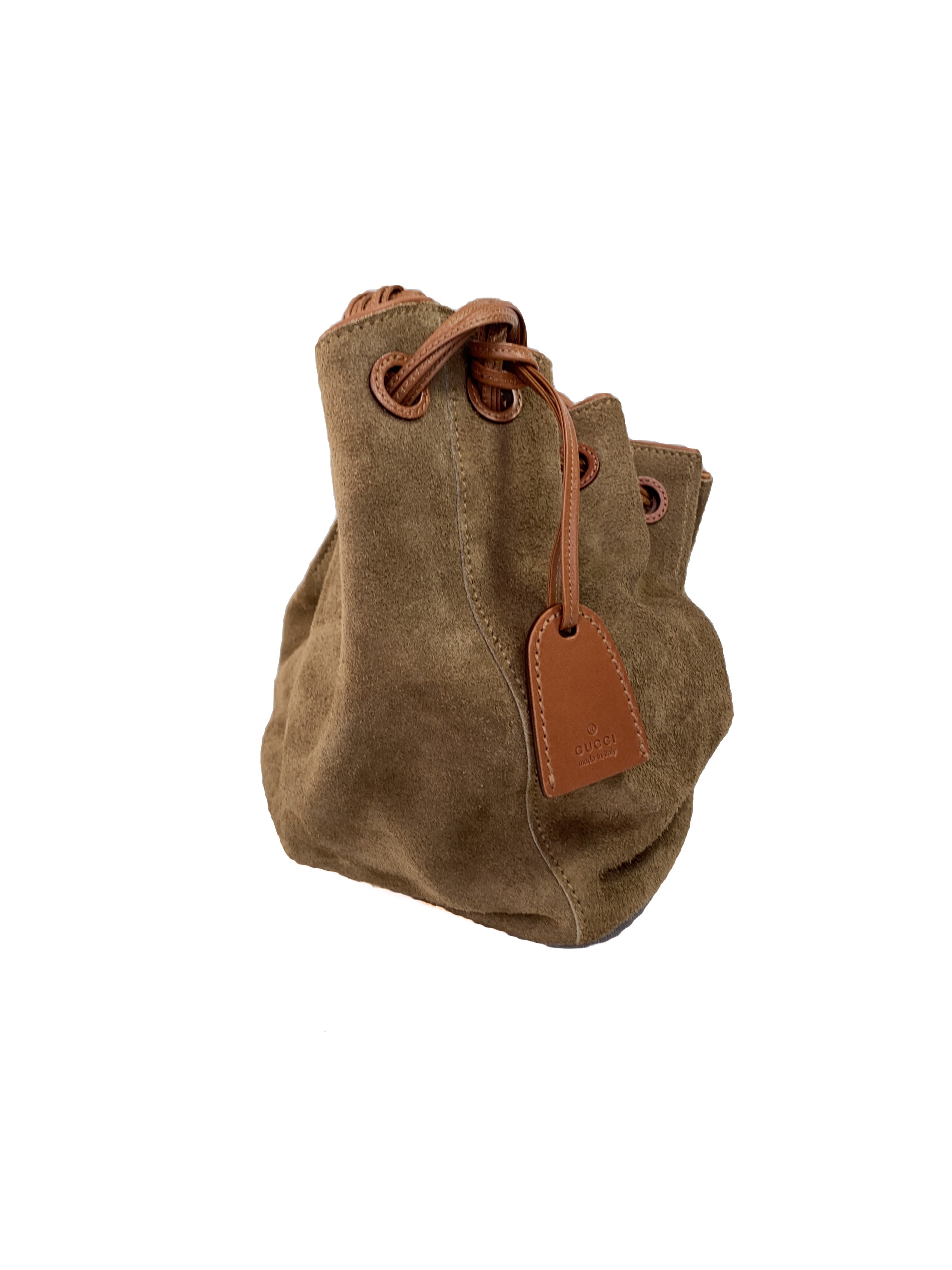 Gucci vintage suede leather drawstring bag