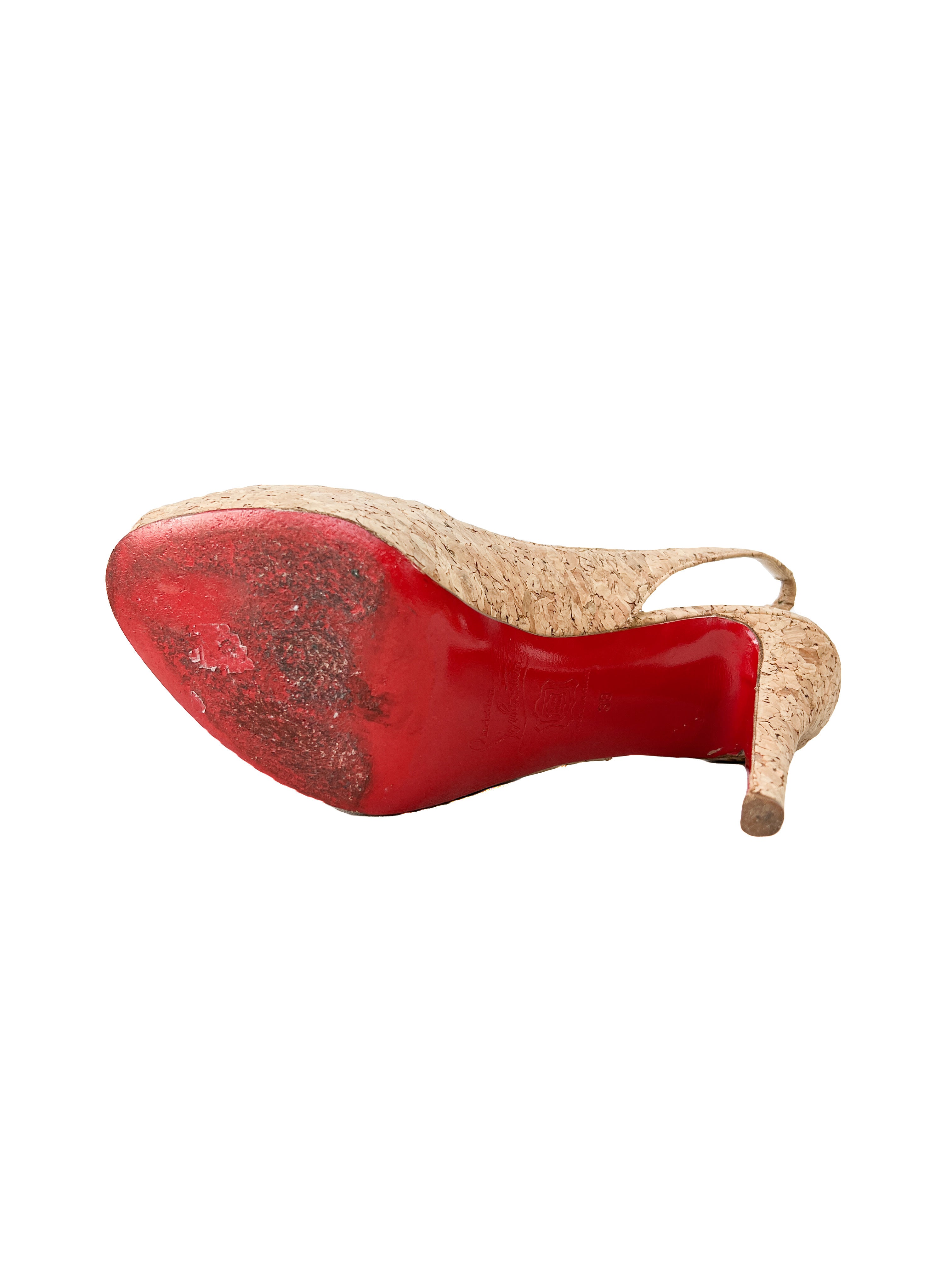 Christian Louboutin cork peep toe pumps size 38 AS IS