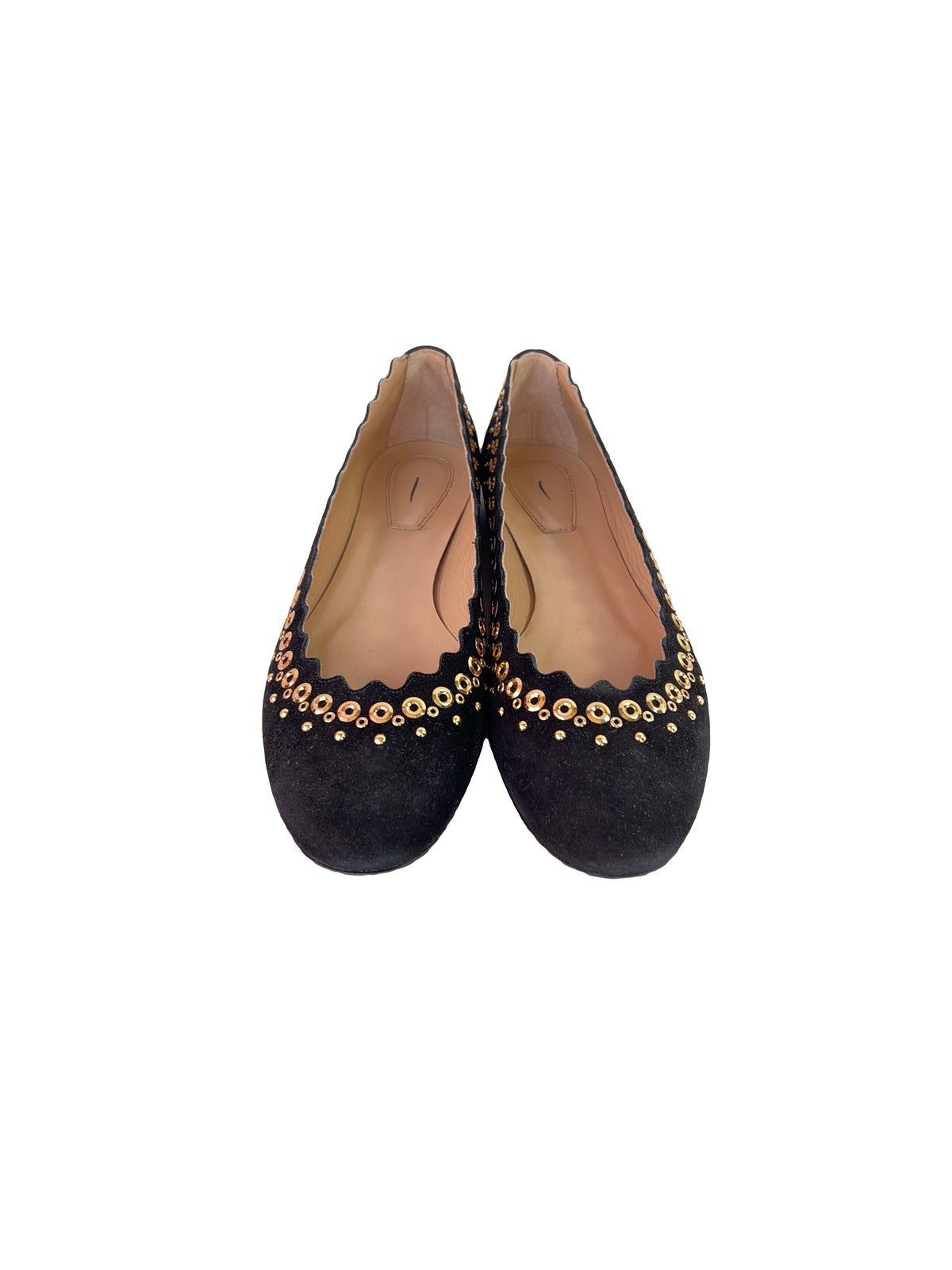 Chloé black suede studded Lauren flats size 37.5 NEW