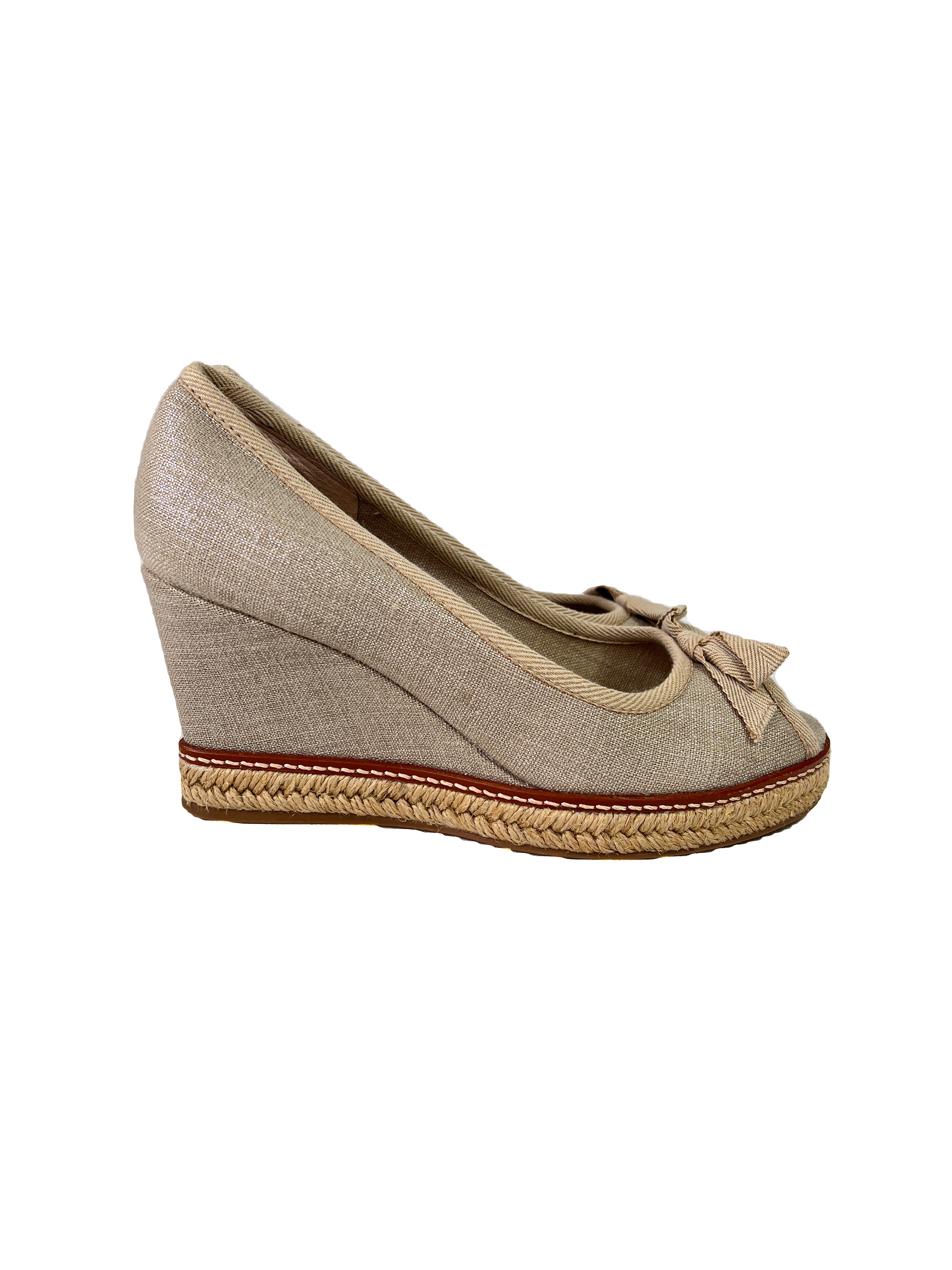 Tory Burch metallic peep toe wedges size 8