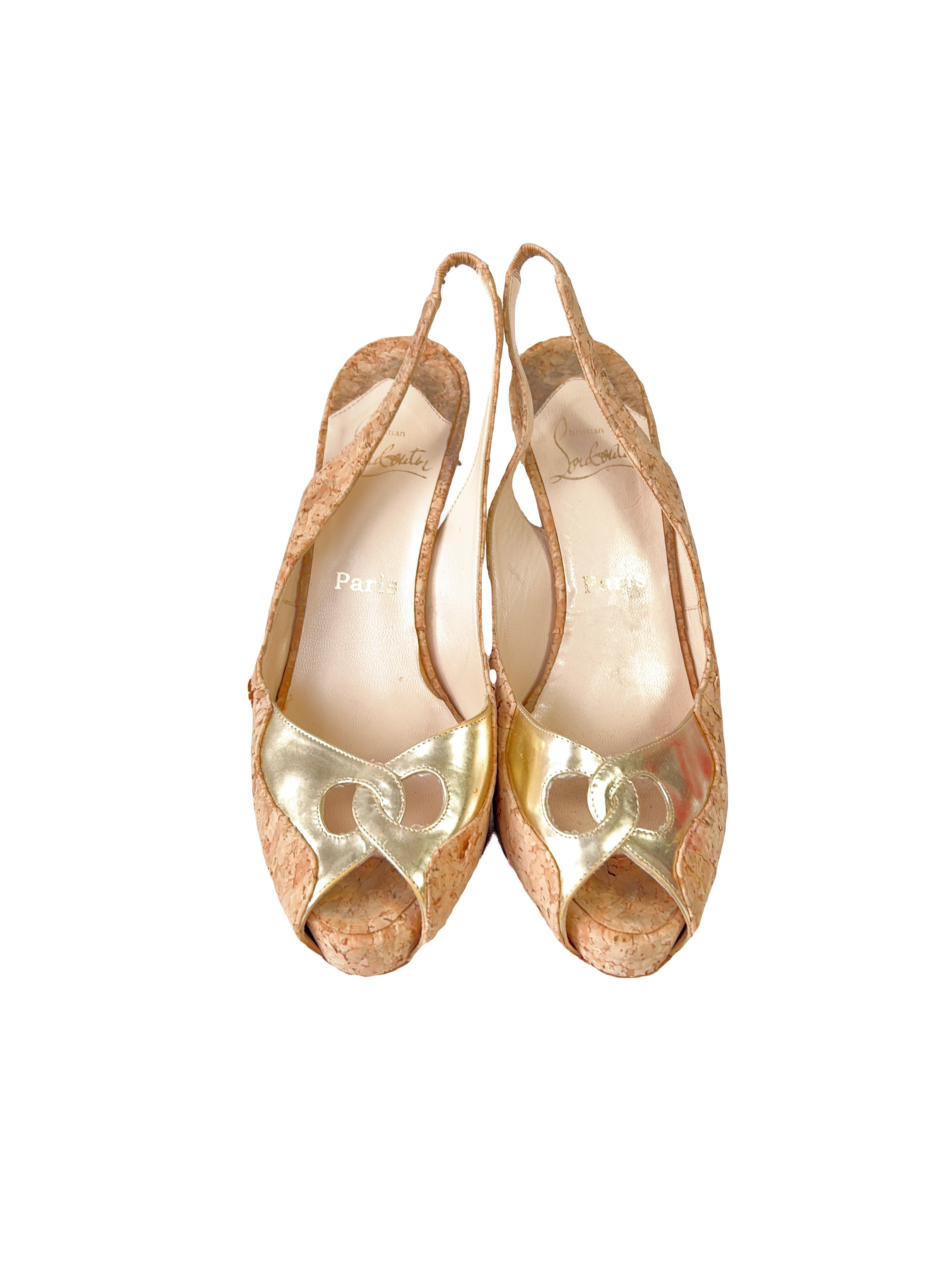 Christian Louboutin cork peep toe pumps size 38 AS IS