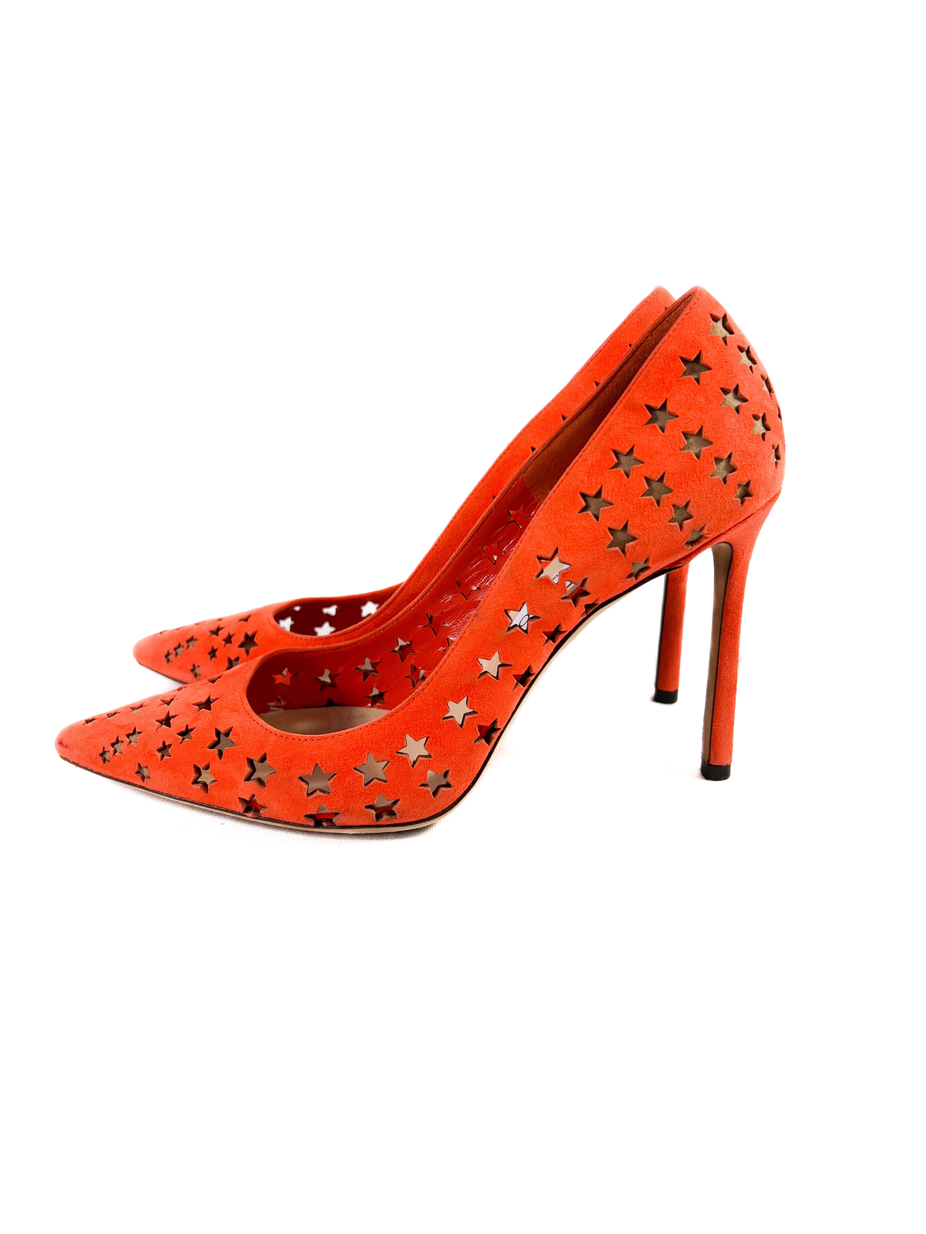 Jimmy Choo orange suede star cutout pumps size 39.5
