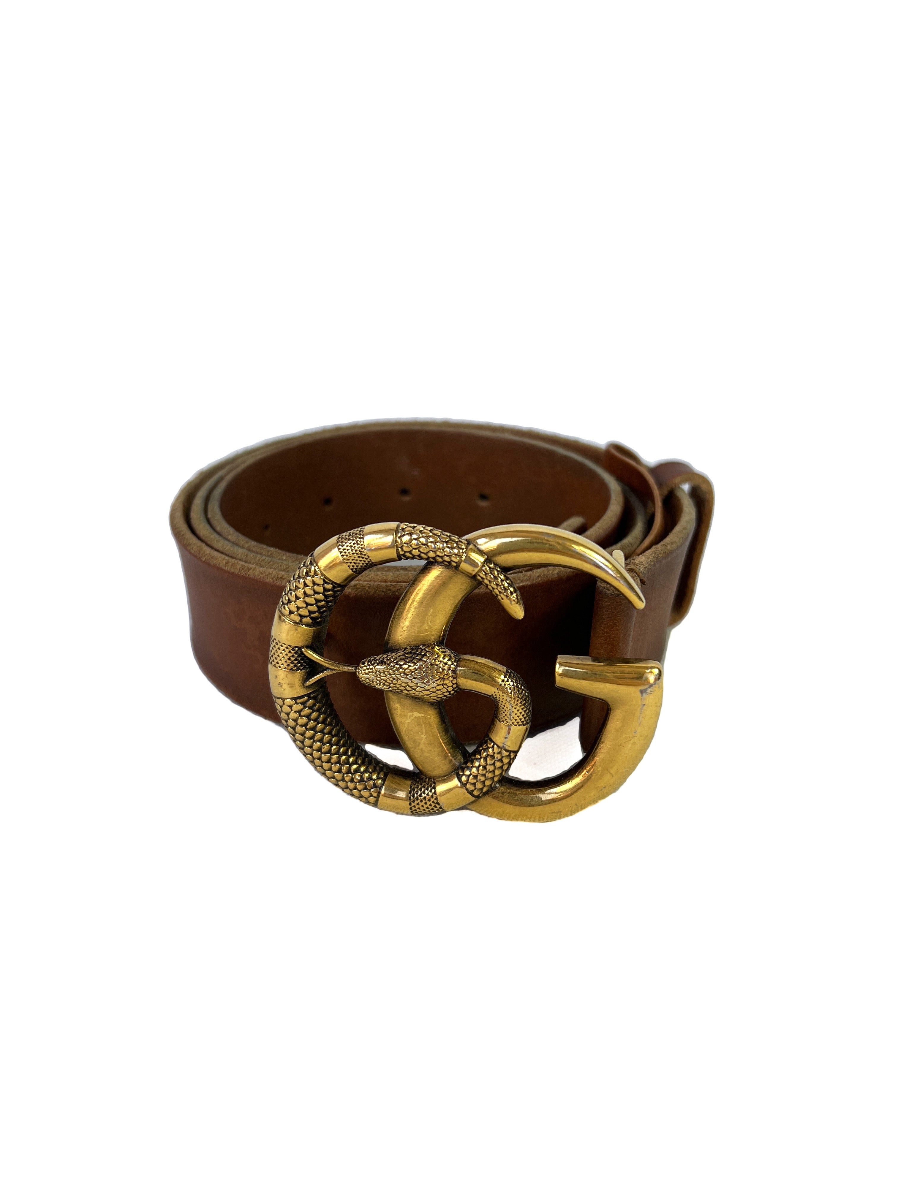 Gucci brown leather double G snake belt size 90