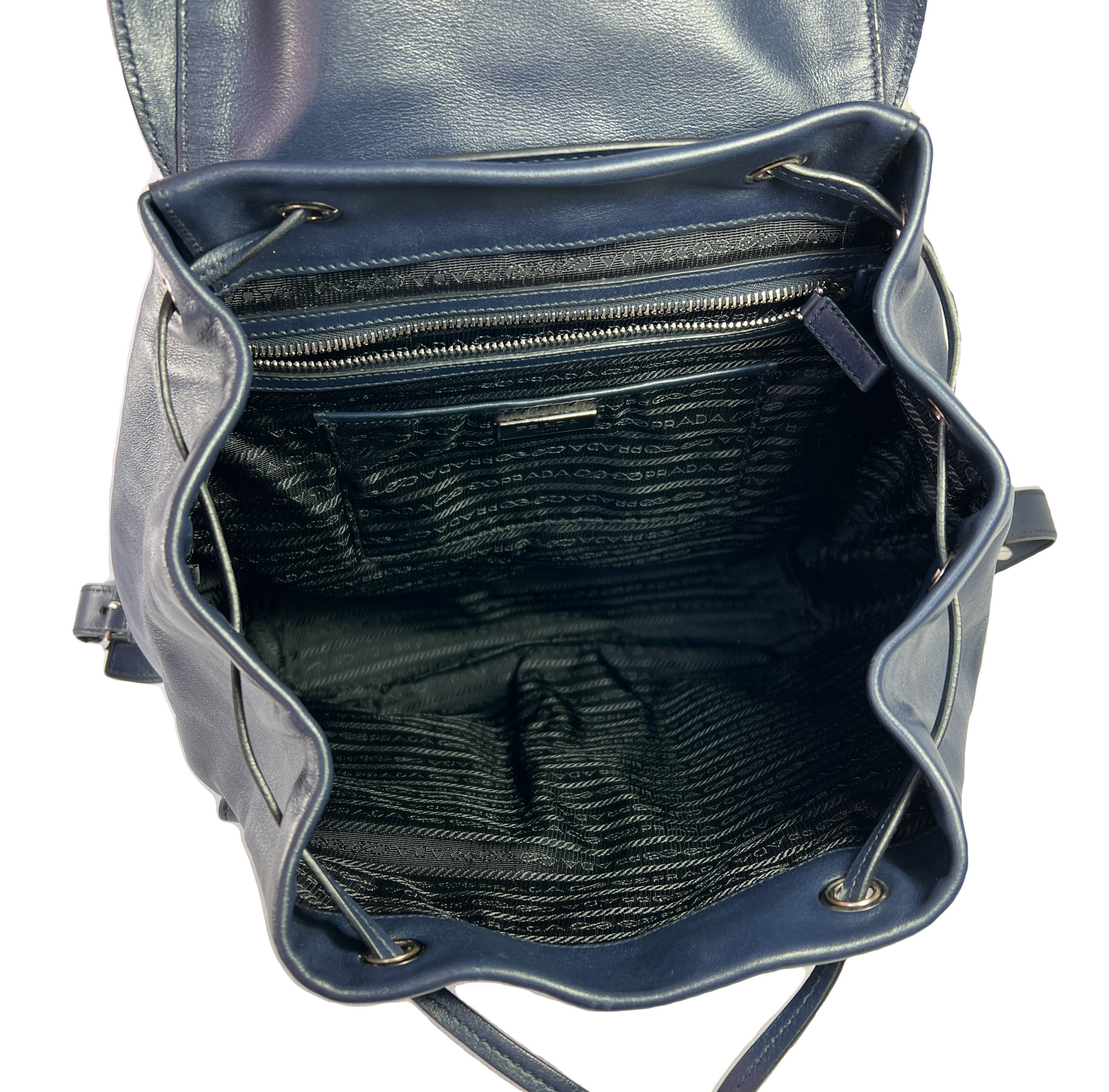 Prada navy leather backpack