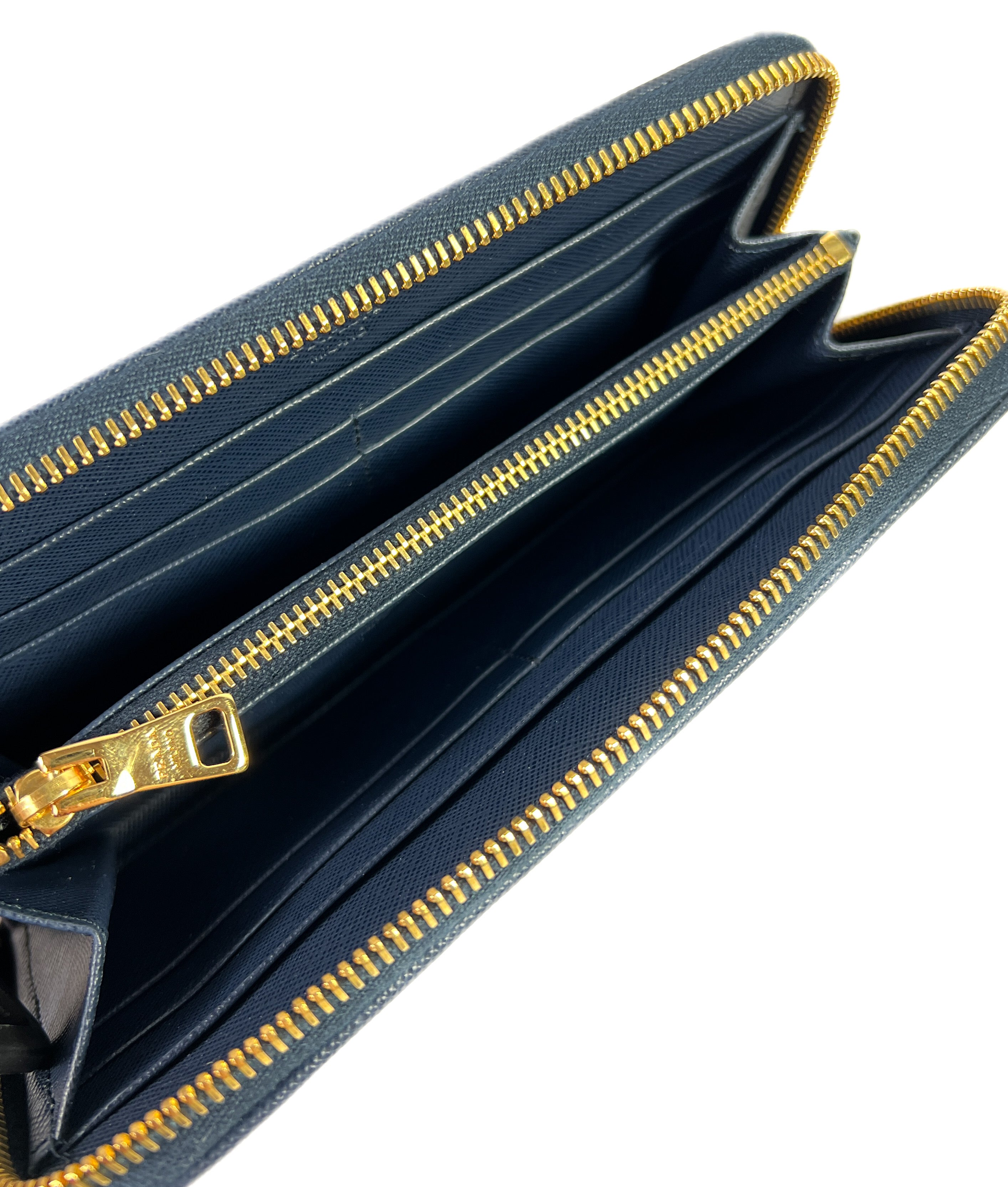 Prada blue print coated canvas leather wallet NEW