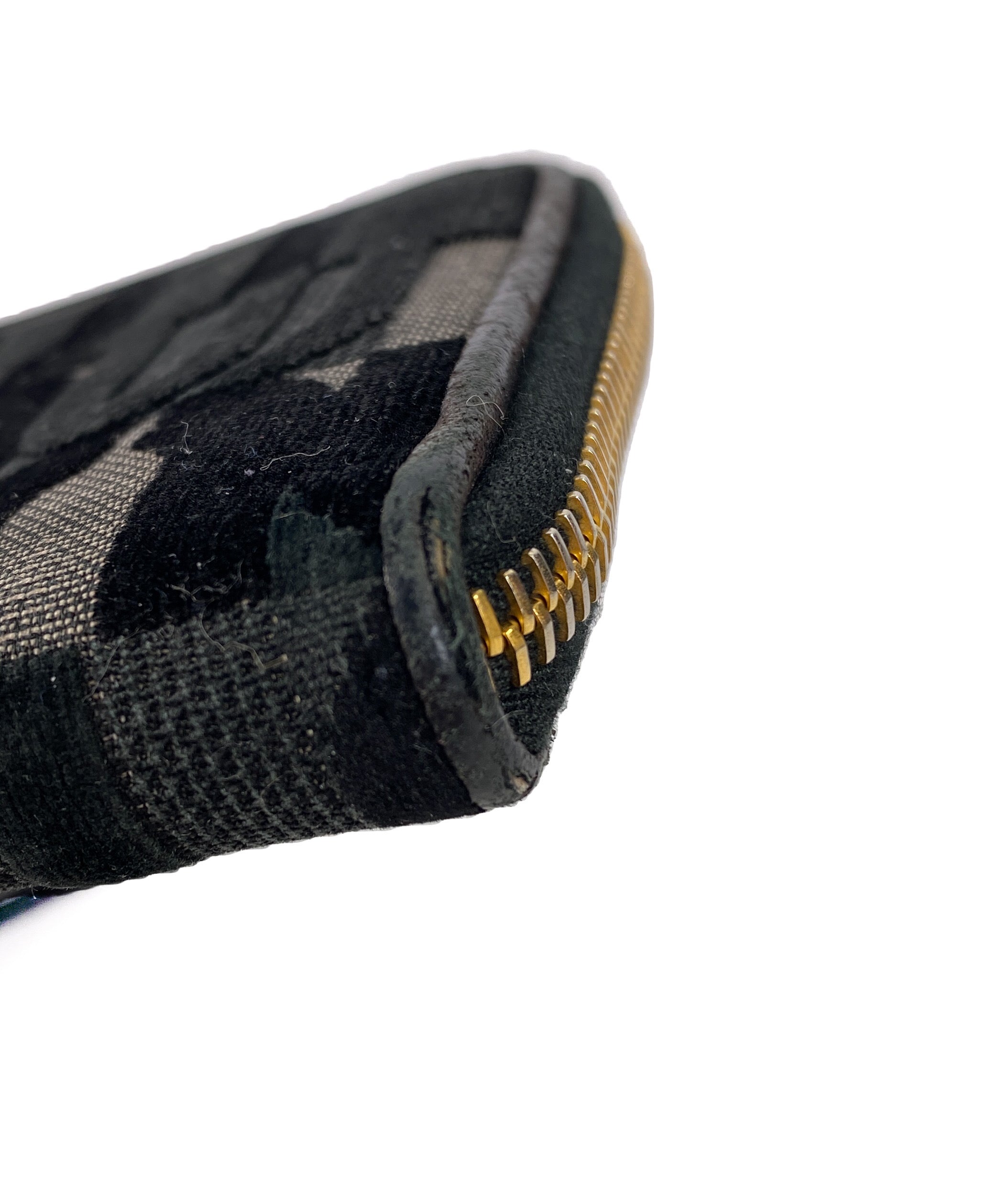 Miu Miu black leather and velour zip around wallet