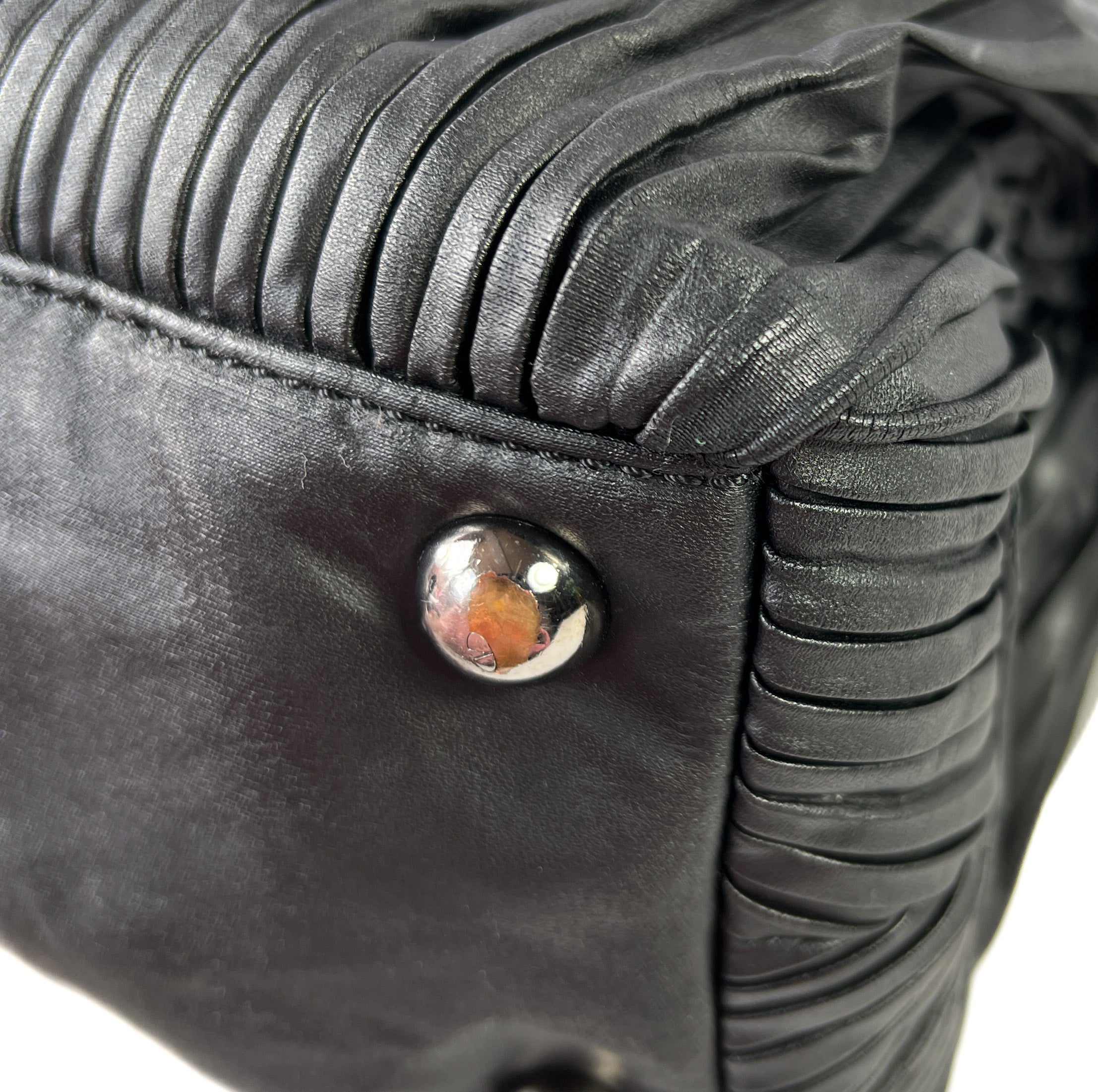 Valentino Garavani black floral leather pleated satchel