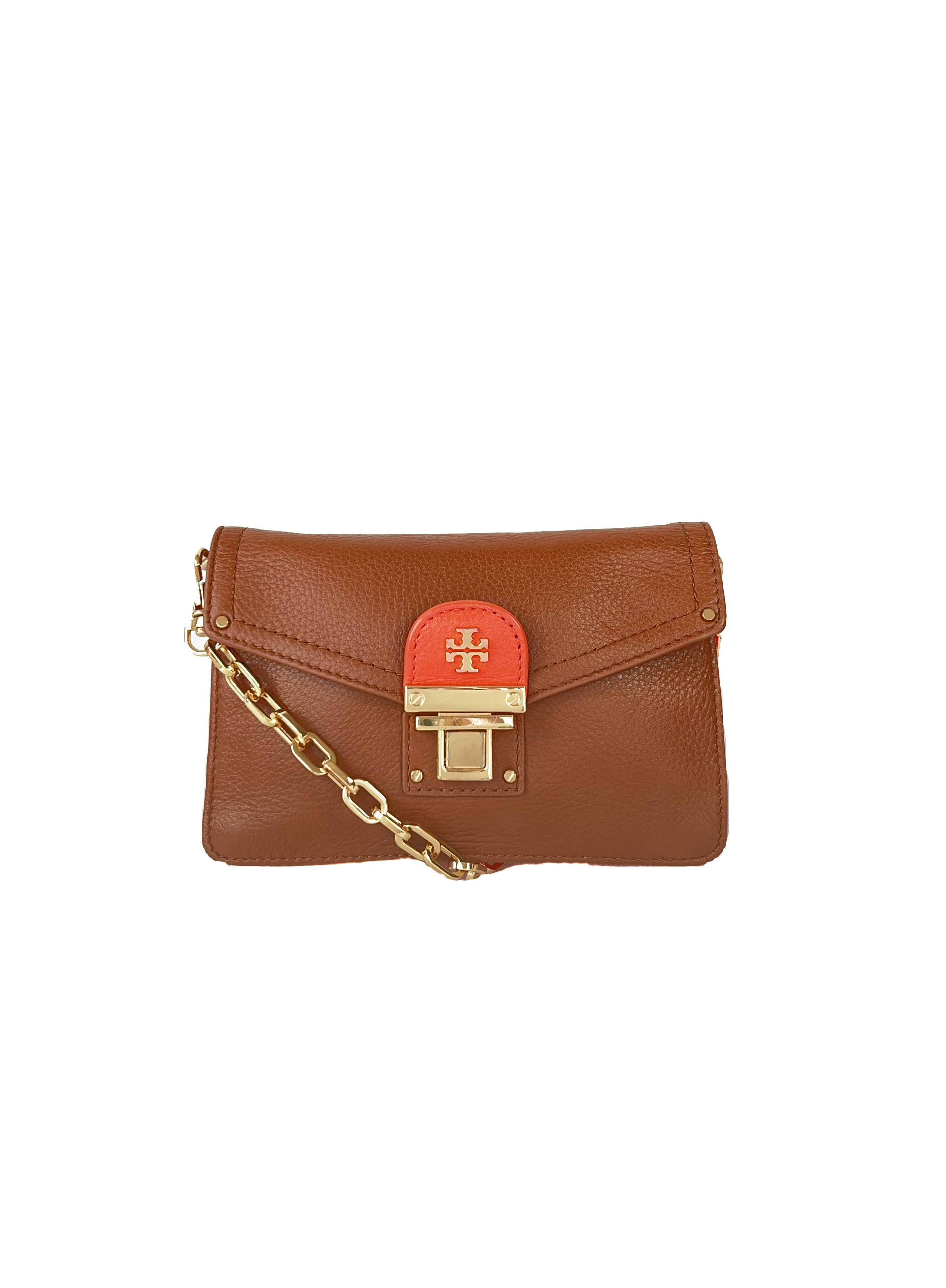 Tory Burch brown and orange leather mini crossbody - My Girlfriend's Wardrobe LLC