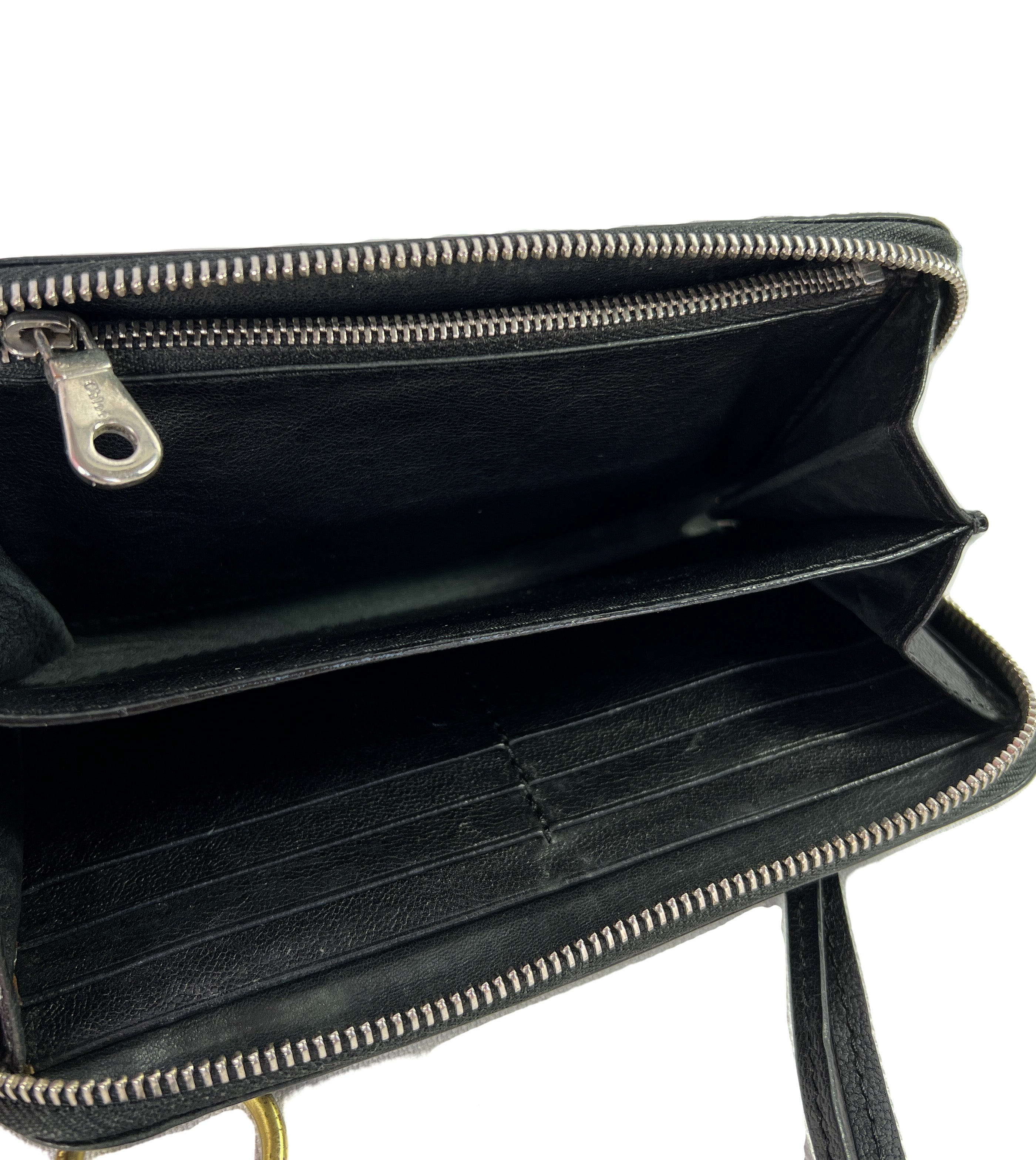 Chloé black leather zip around wallet