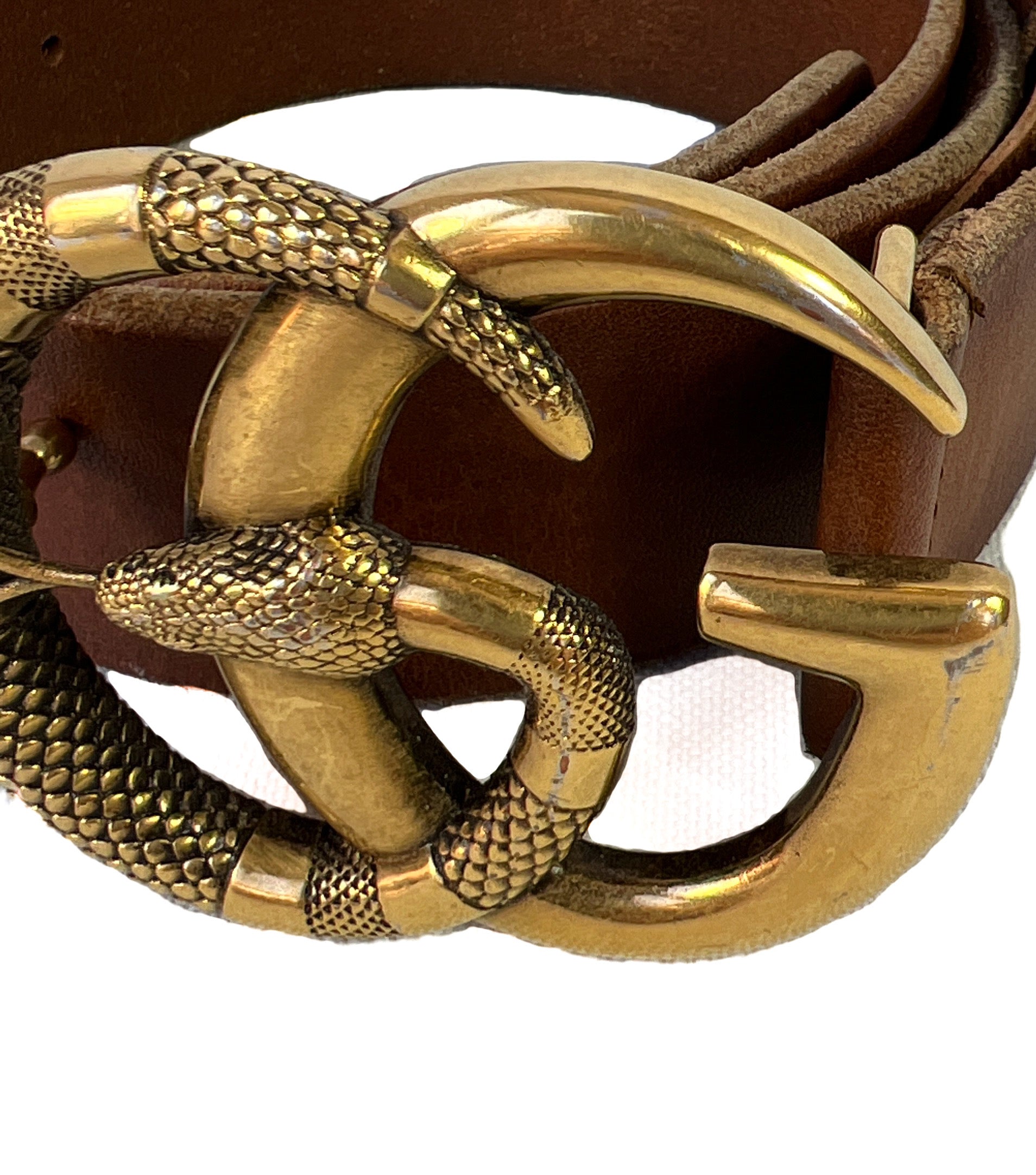Gucci brown leather double G snake belt size 90