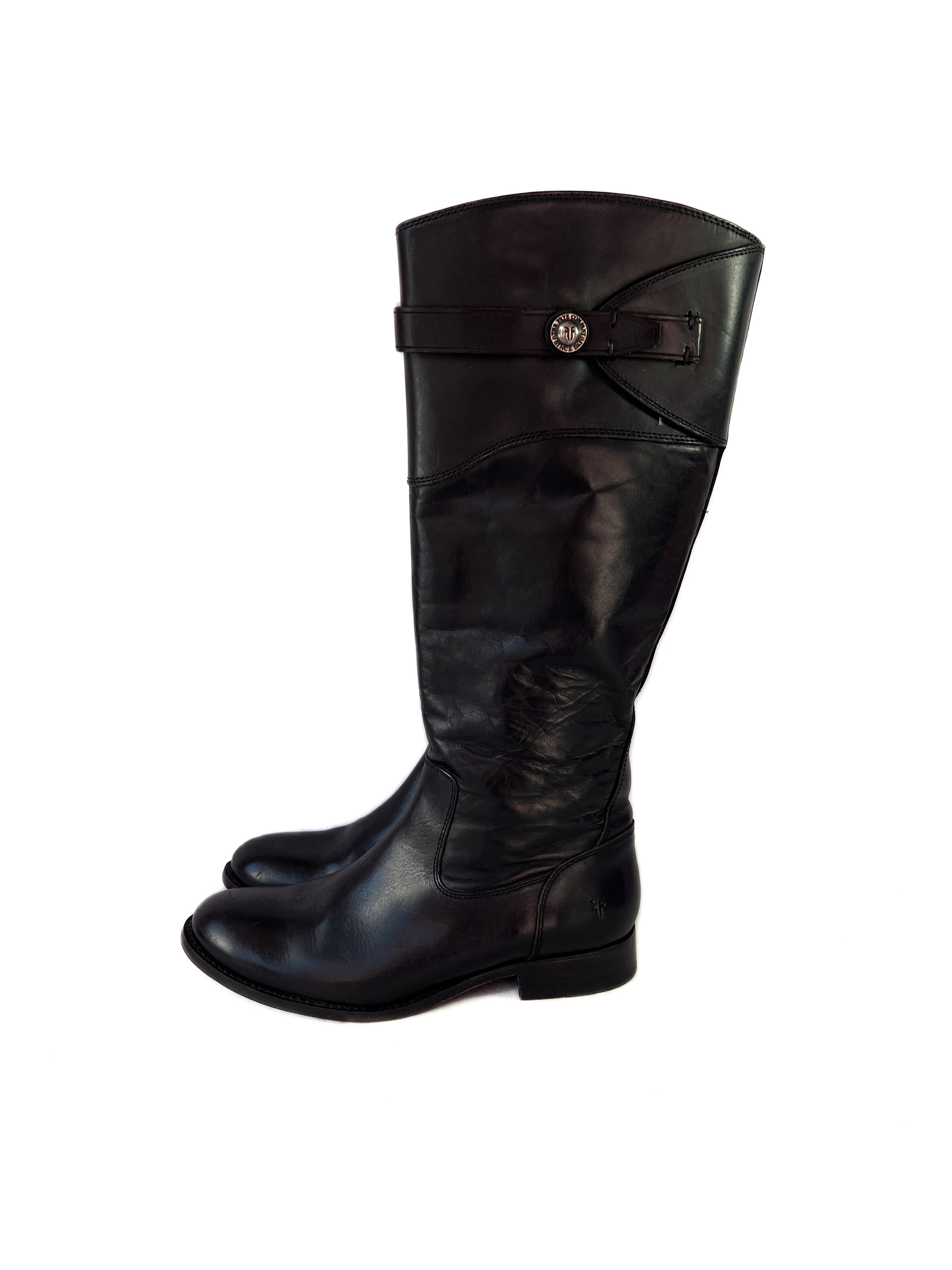 Frye black leather tall boots size 8