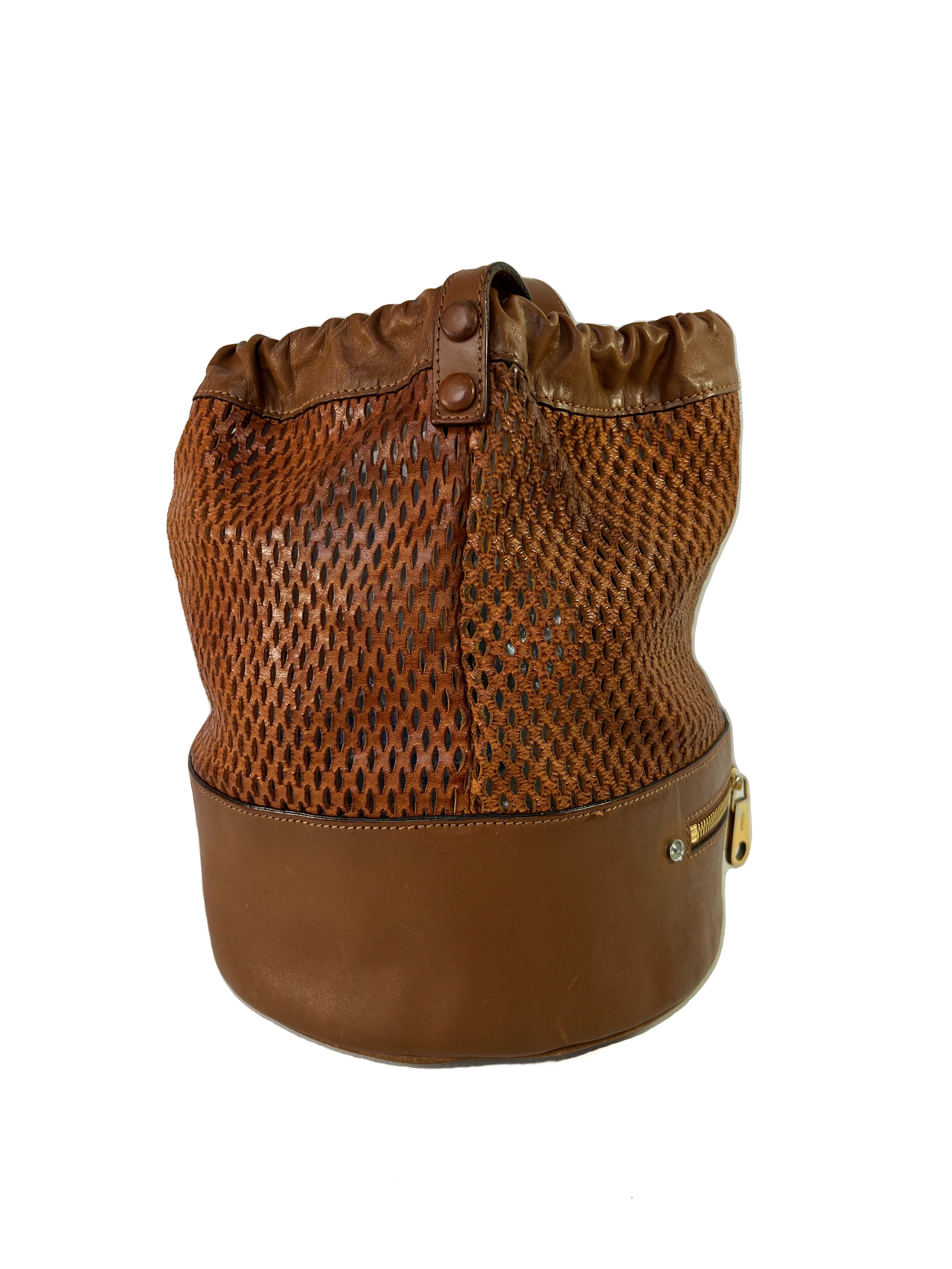 Chloe brown leather perforated bucket bag