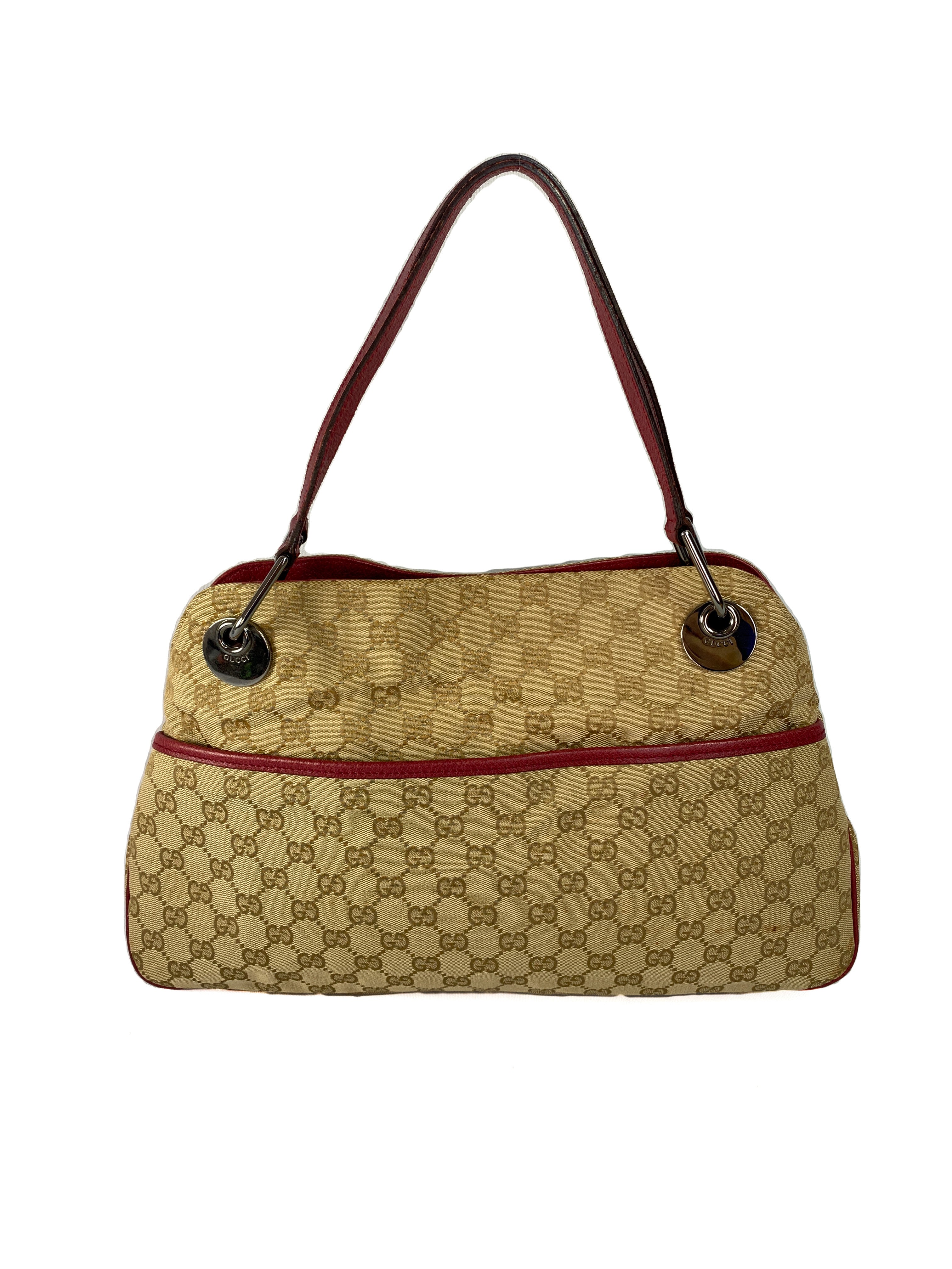 Gucci brown and pink signature shoulder bag