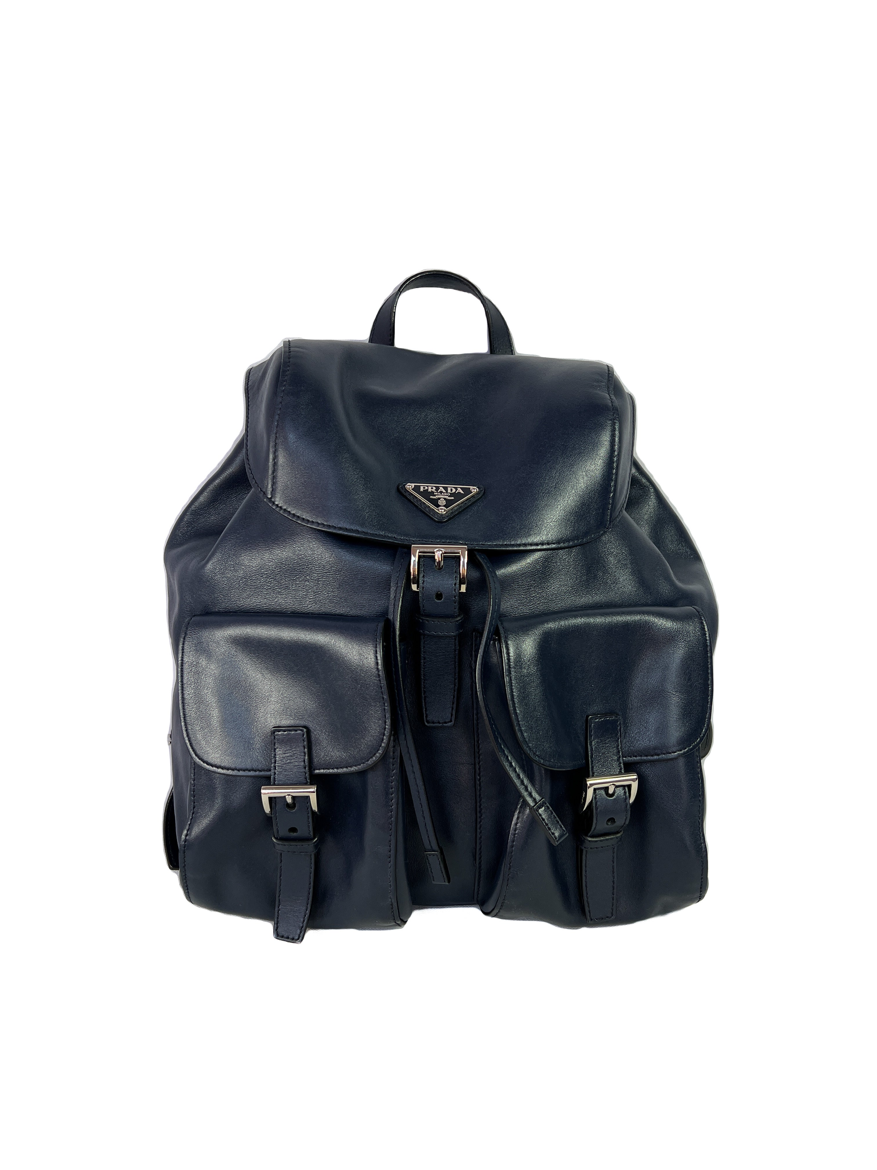 Prada navy leather backpack