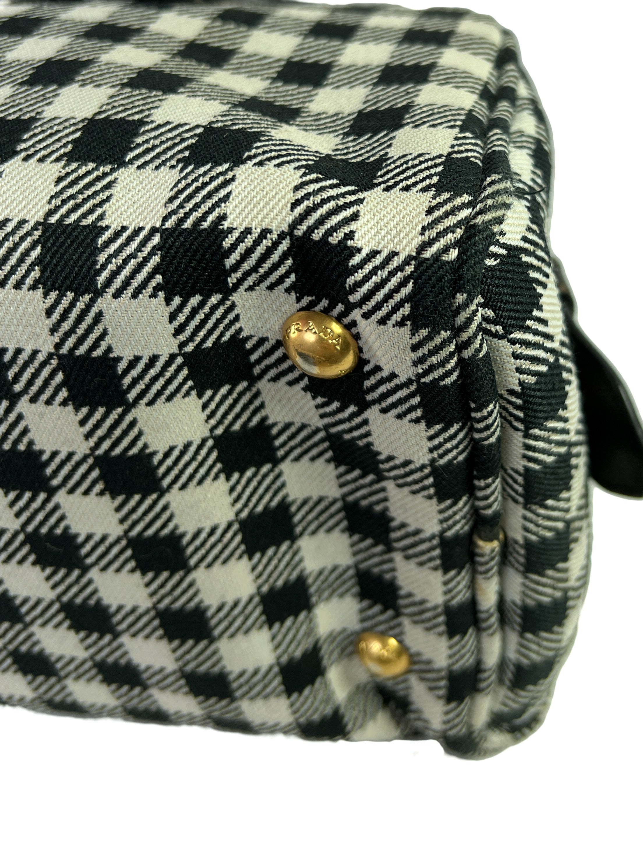 Prada black and white check satchel