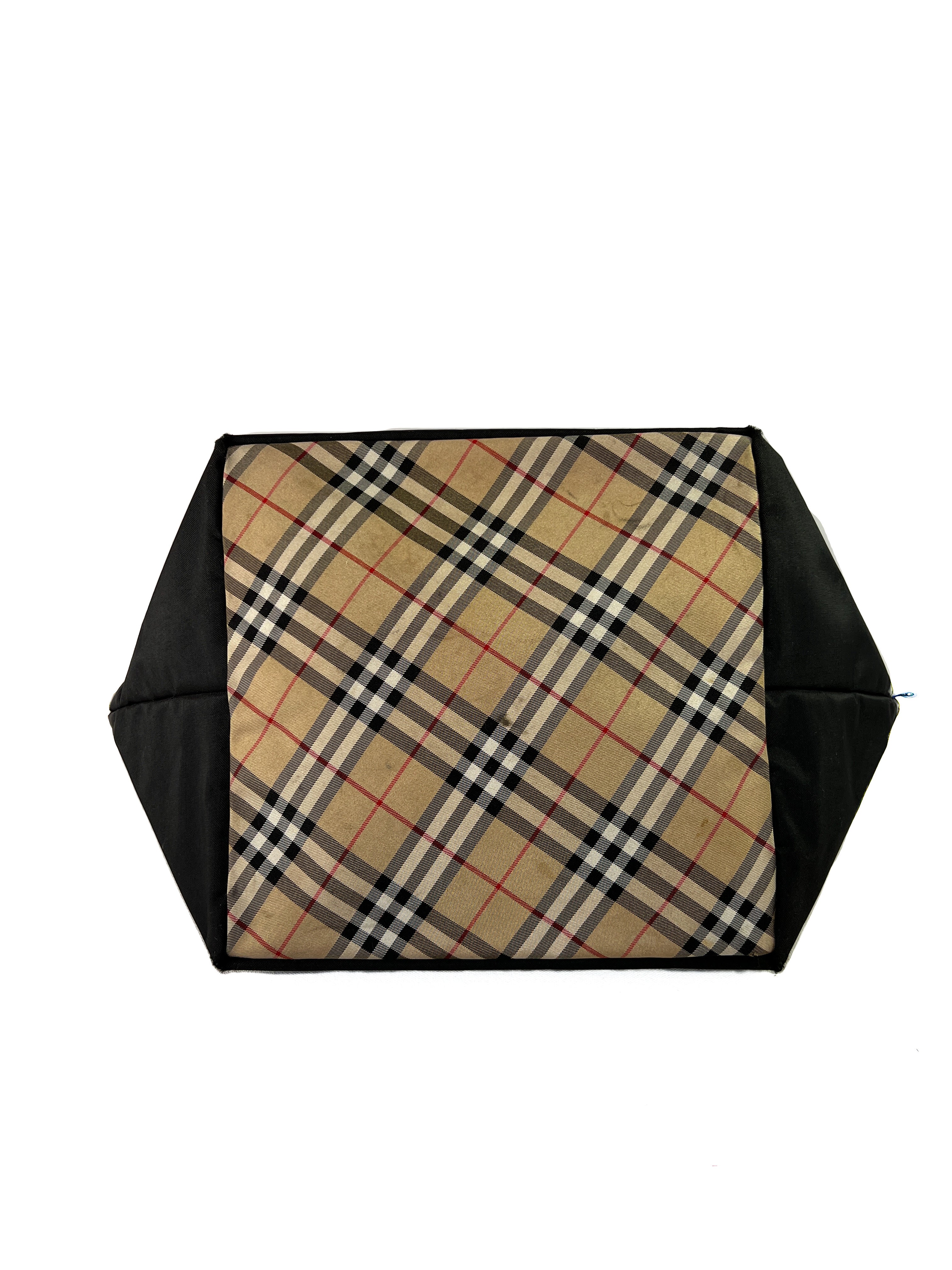 Burberry vintage black plaid nylon tote