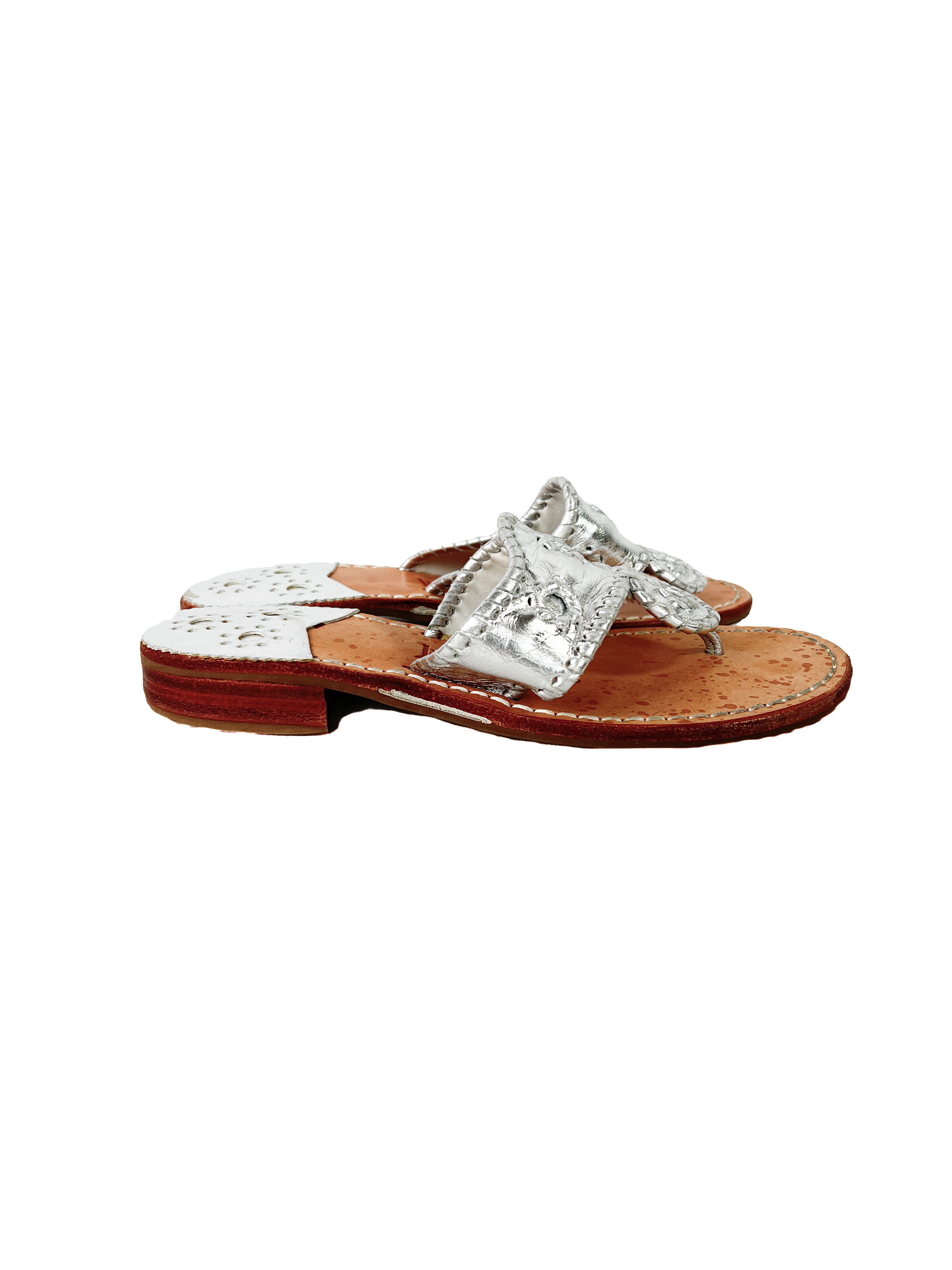 Jack Rogers silver leather flip flops size 6 NEW