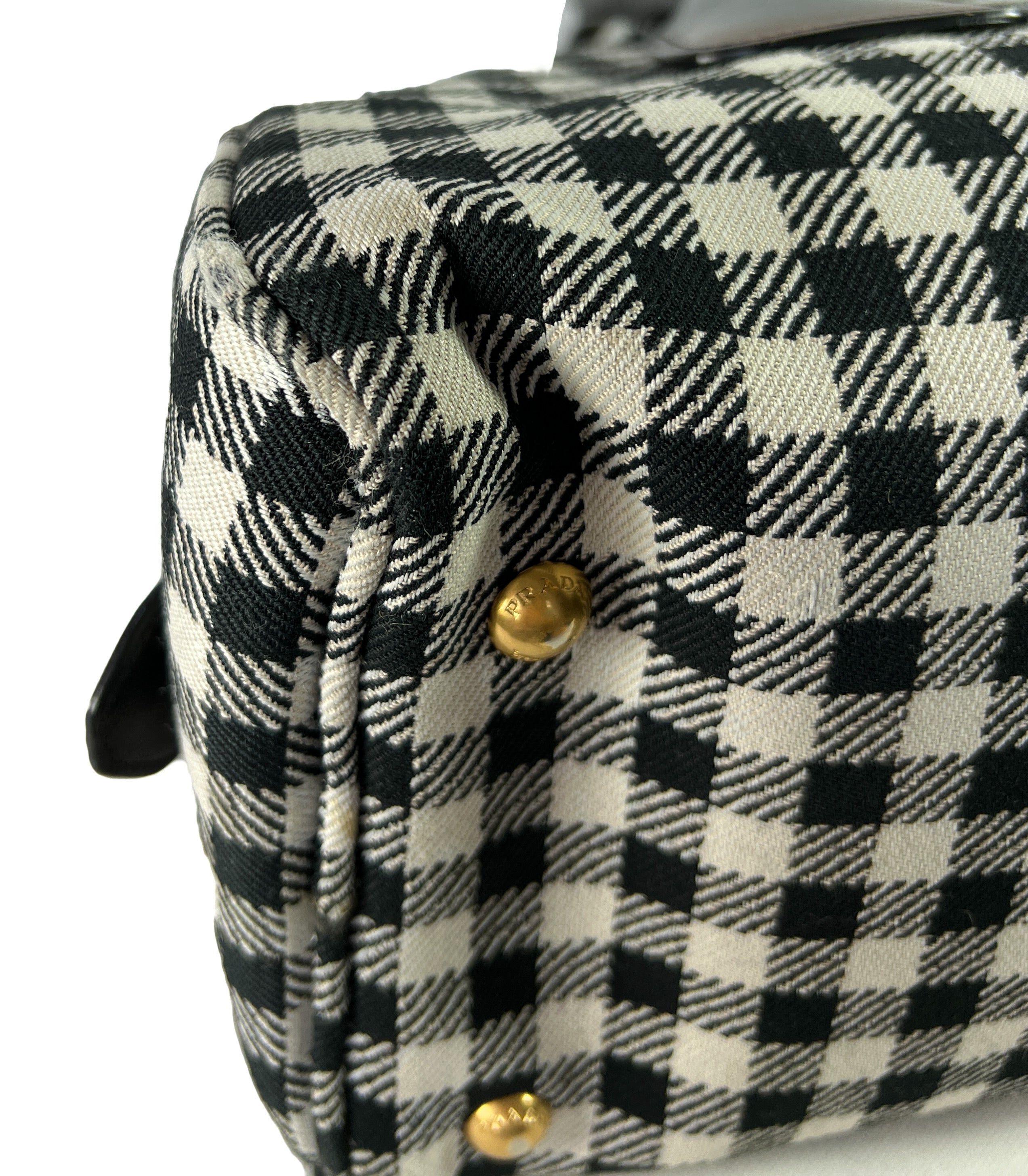 Prada black and white check satchel