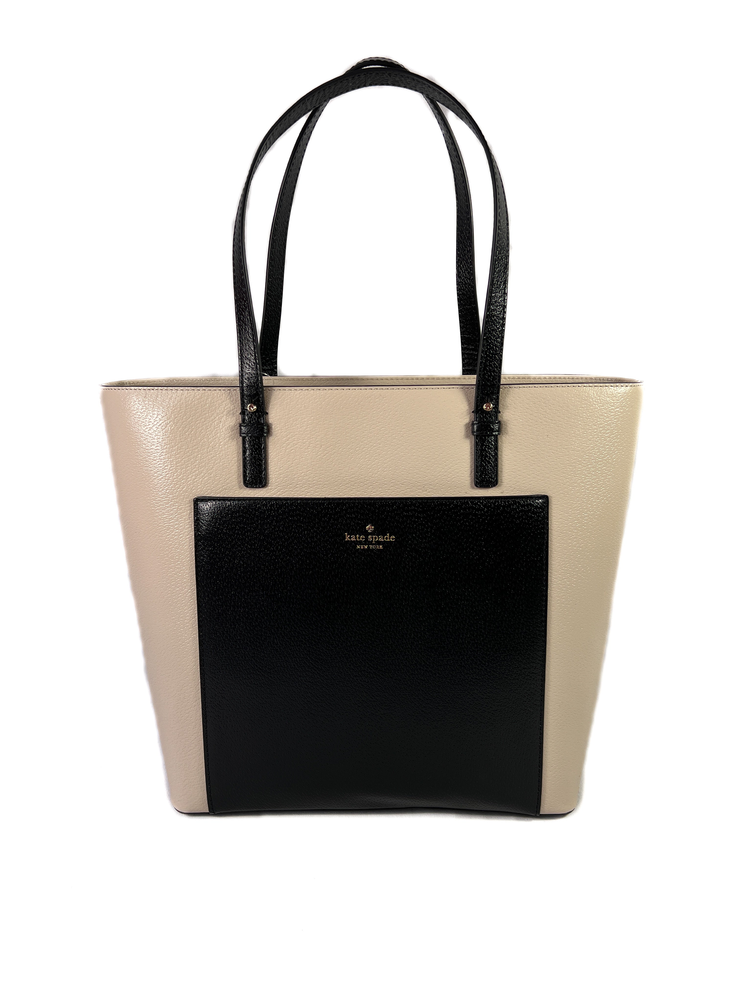 Kate Spade Sadie Grand Street Colorblock beige and black leather tote NWT