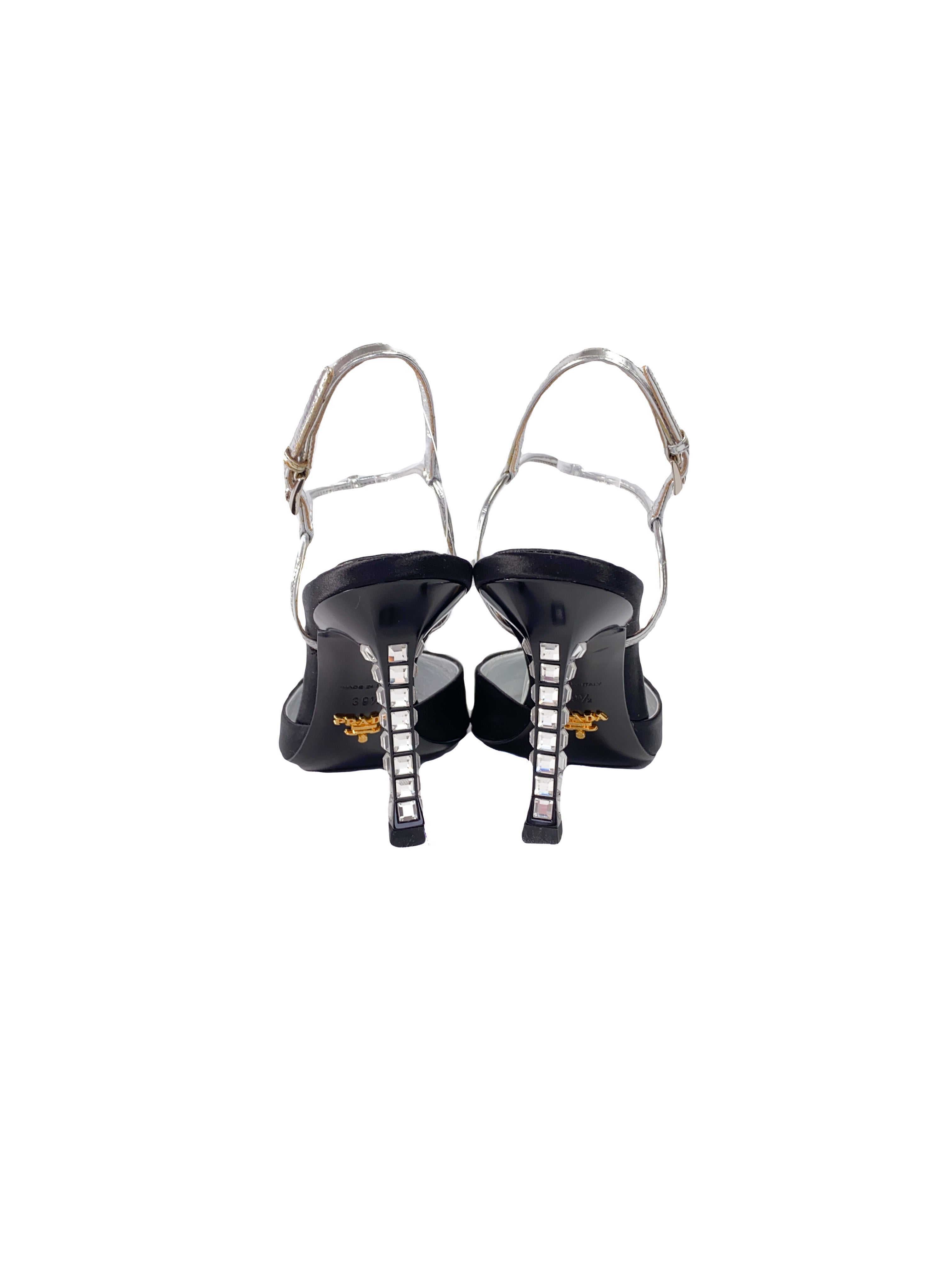 Prada black satin pointed pumps size 39.5