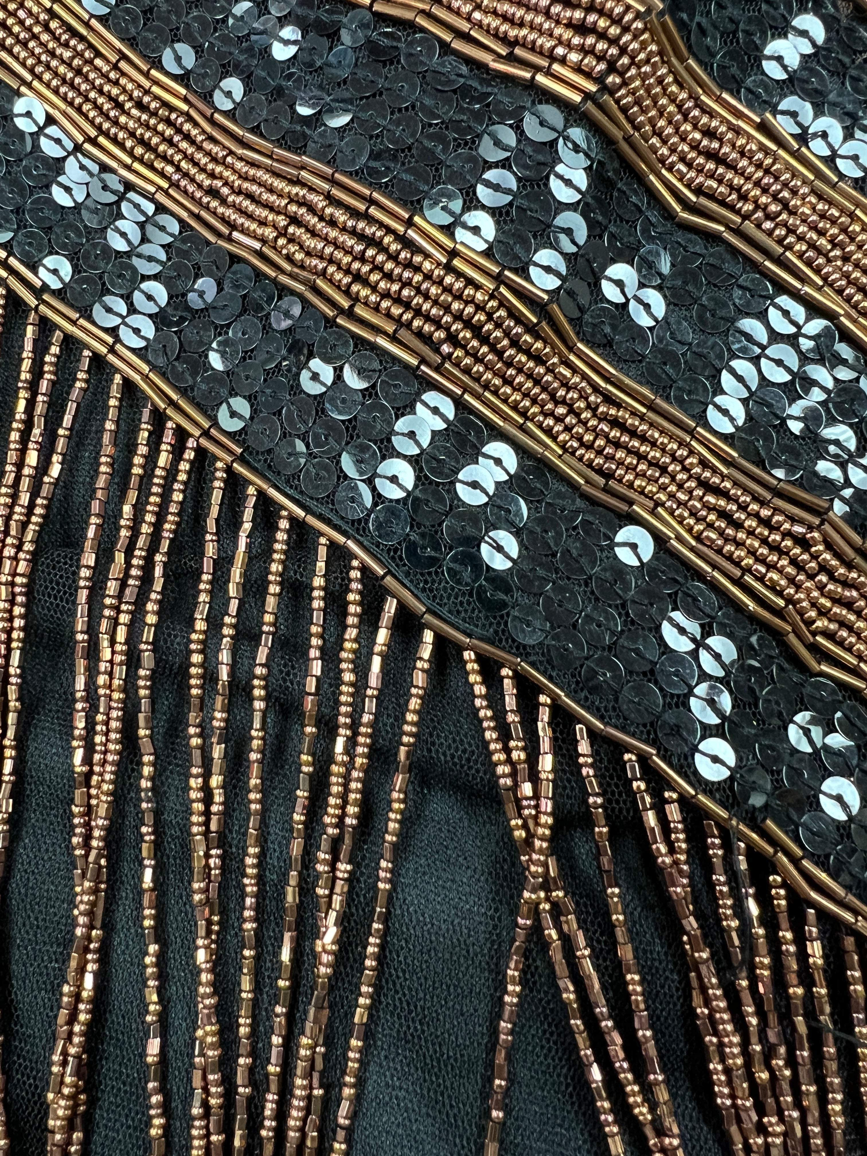Sue Wong vintage black and bronze sequined fringe tank dress size 6