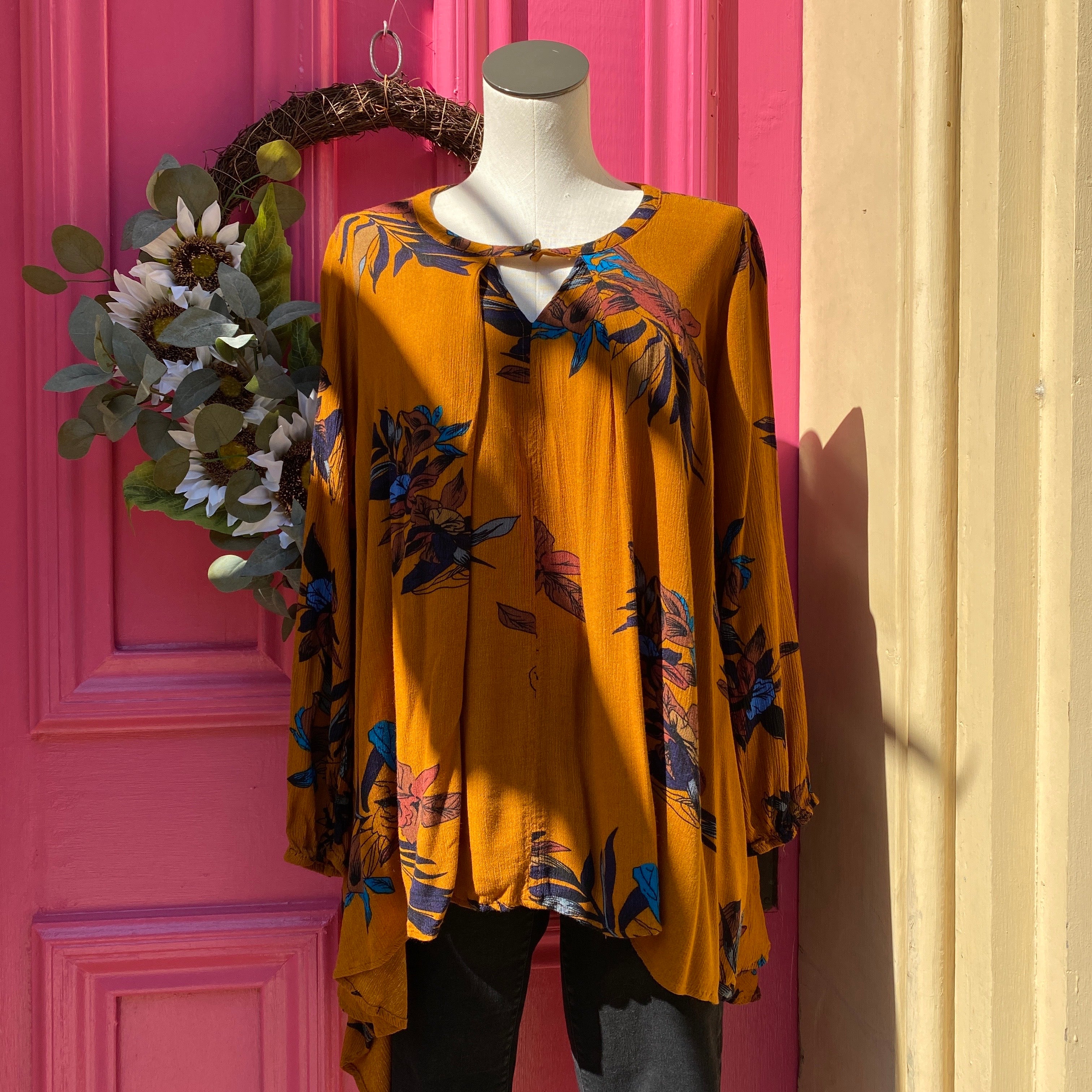 Grace & Lace golden multi color floral top size S