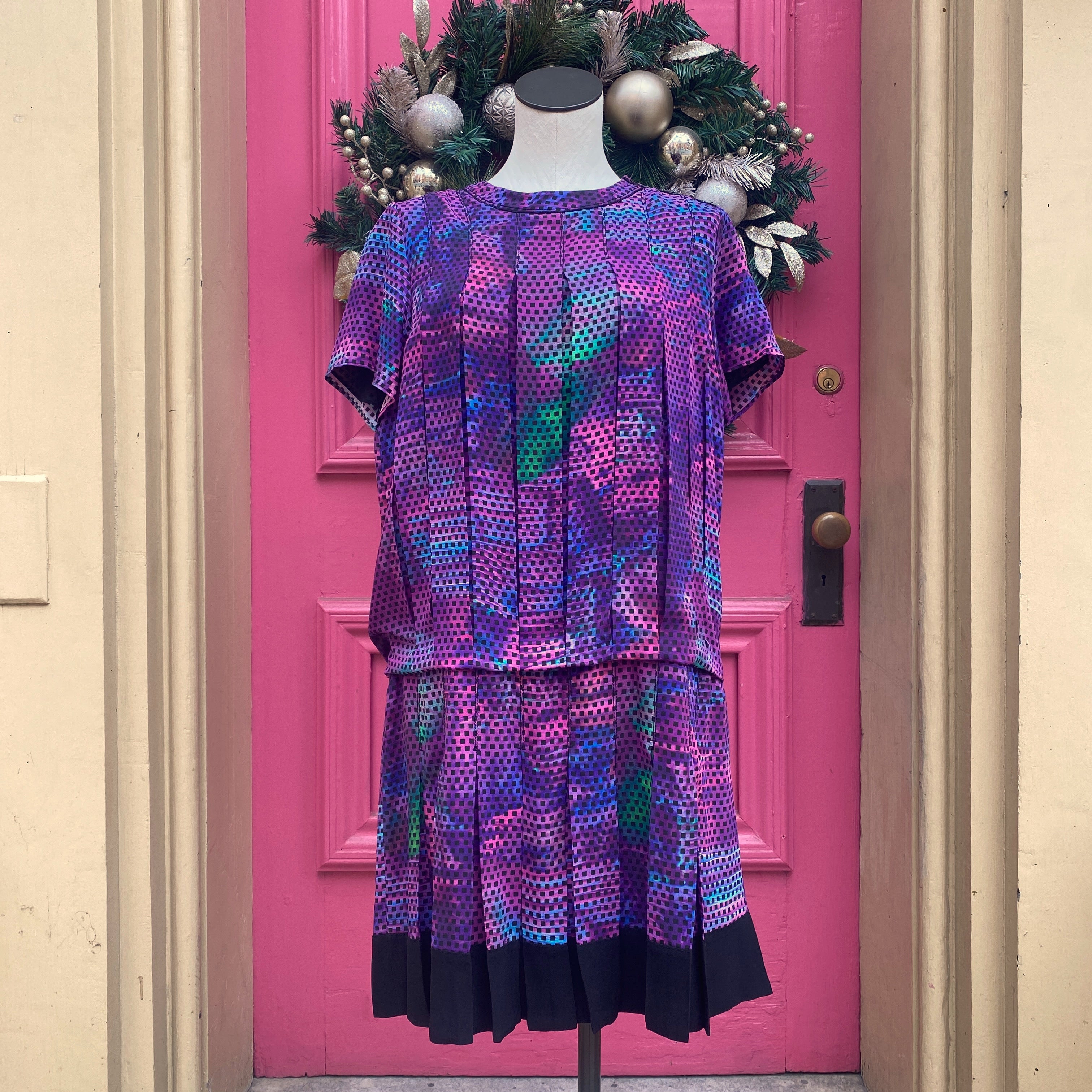 Proenza Schouler purple multicolor short sleeve silk dress size 10