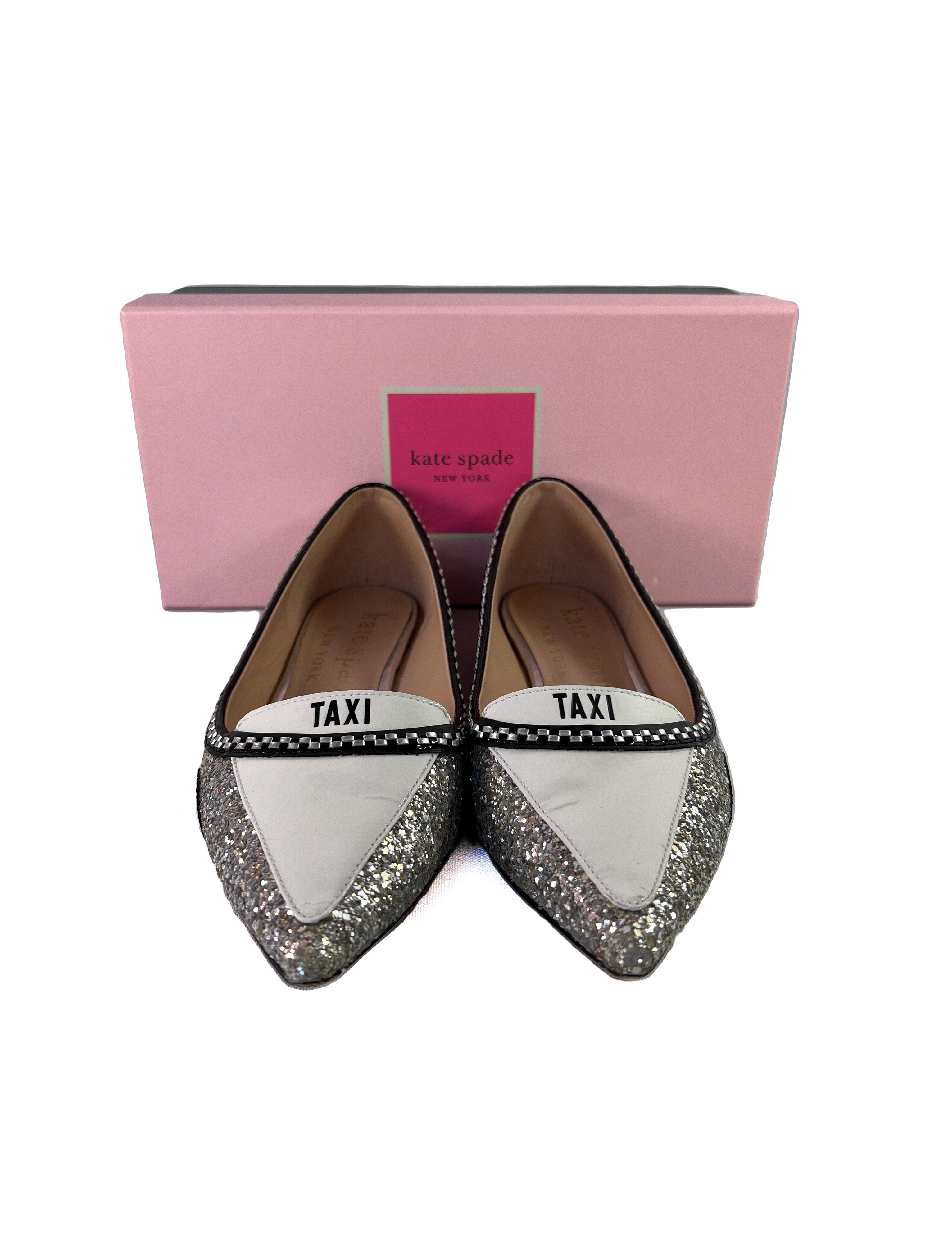 Kate Spade silver glitter gogo taxi flats size 8.5