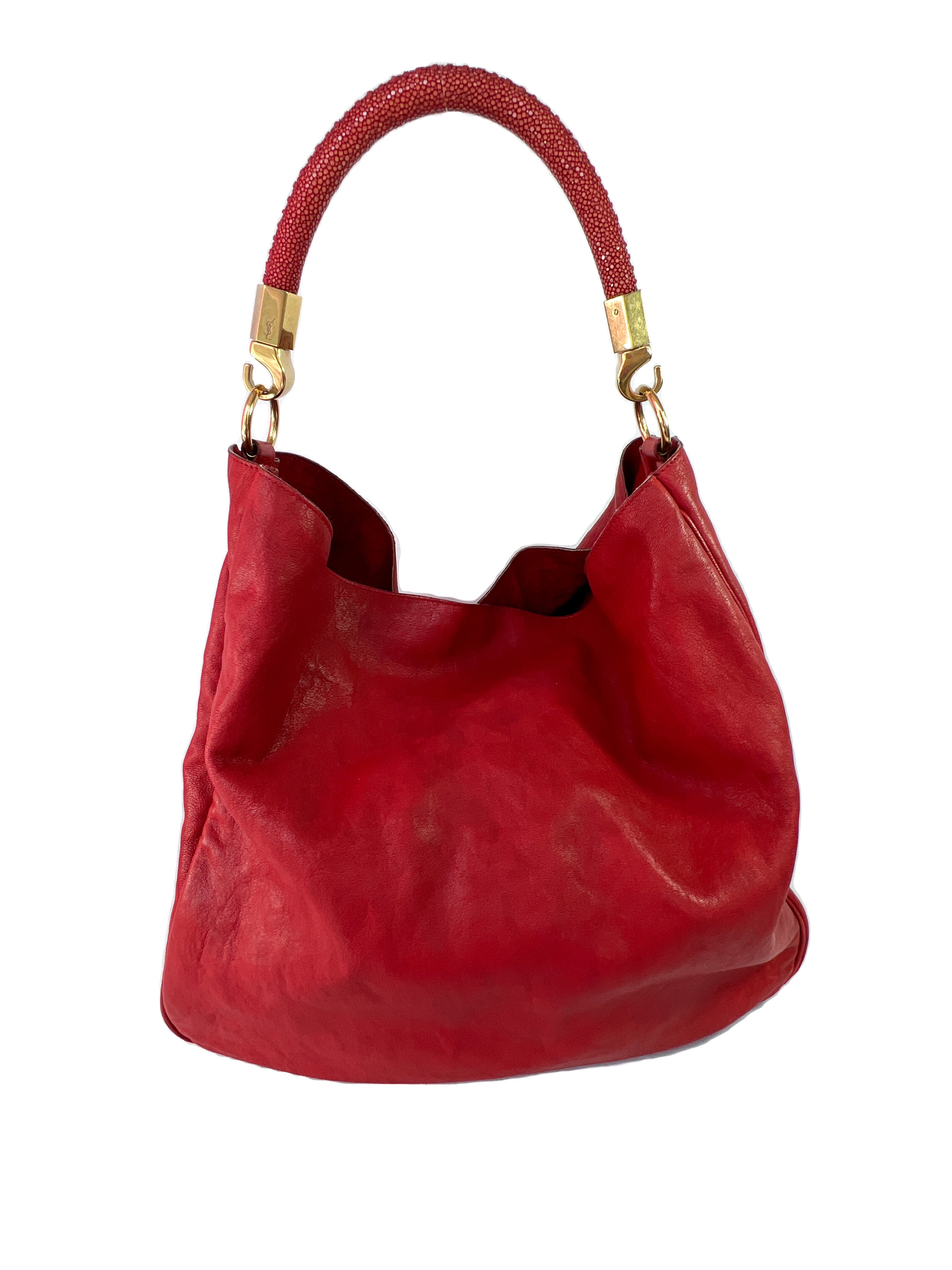 YSL red leather Roady hobo shoulder bag