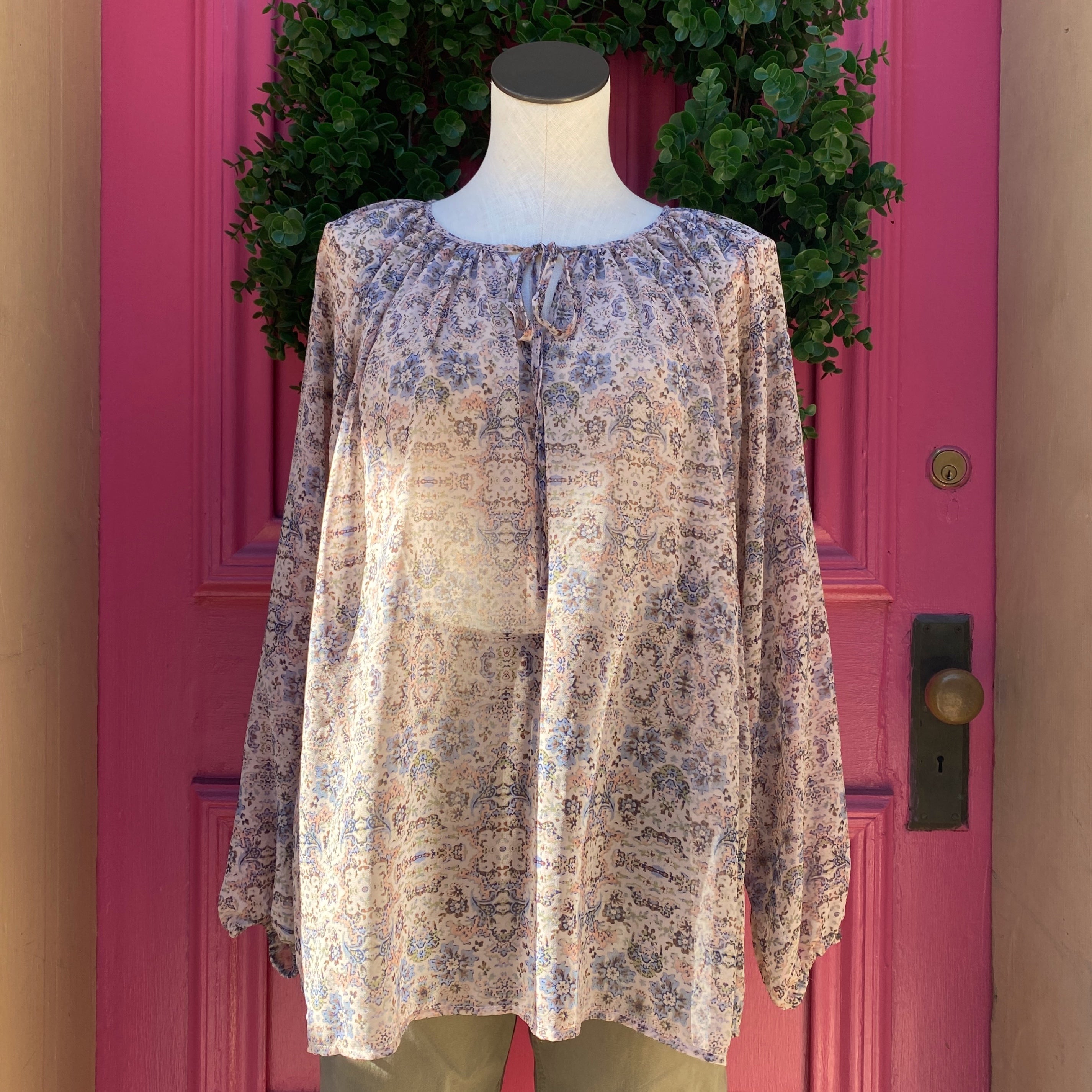 Cabi blue print sheer top size Medium - My Girlfriend's Wardrobe LLC