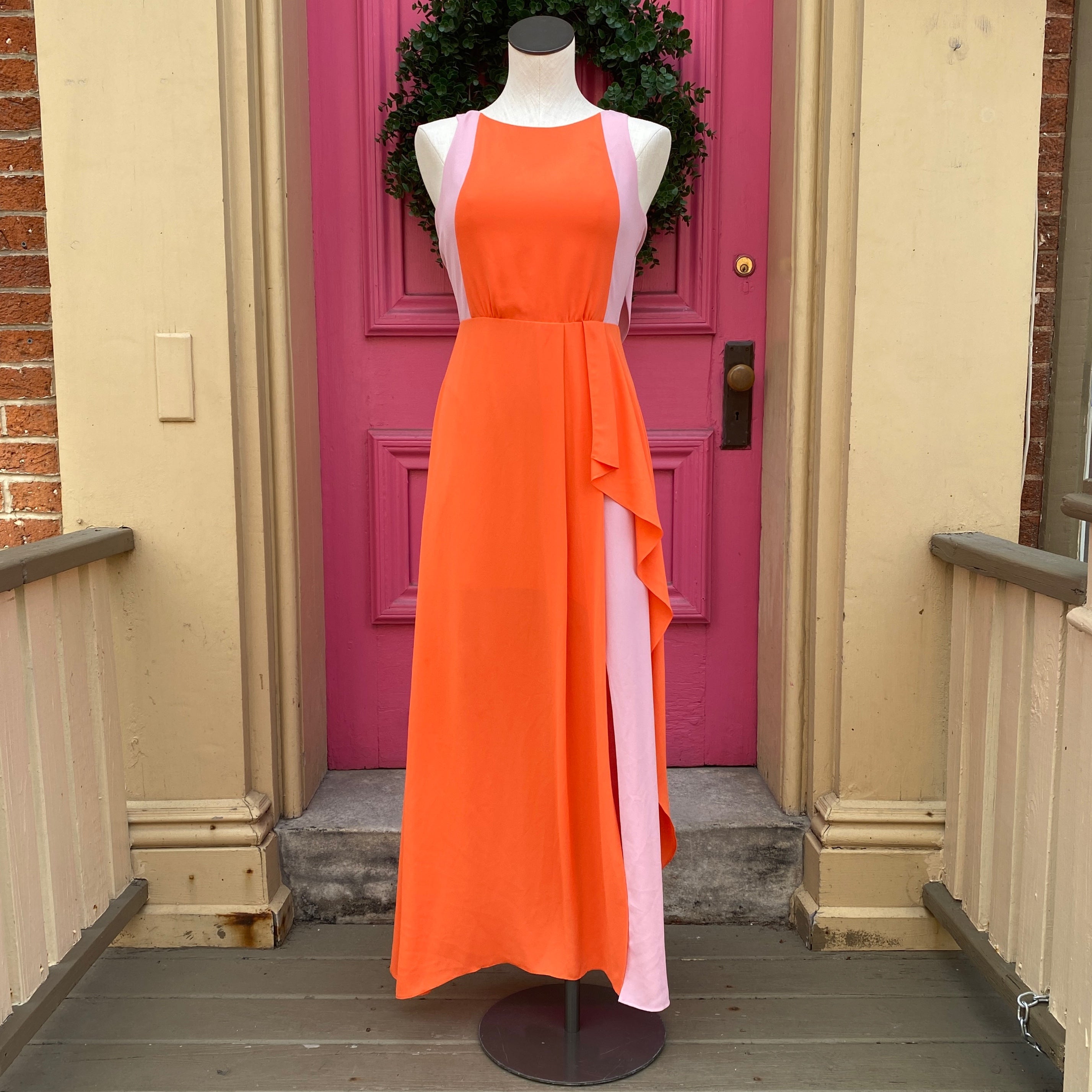 BCBG Maxazria orange pink tank maxi dress size 0