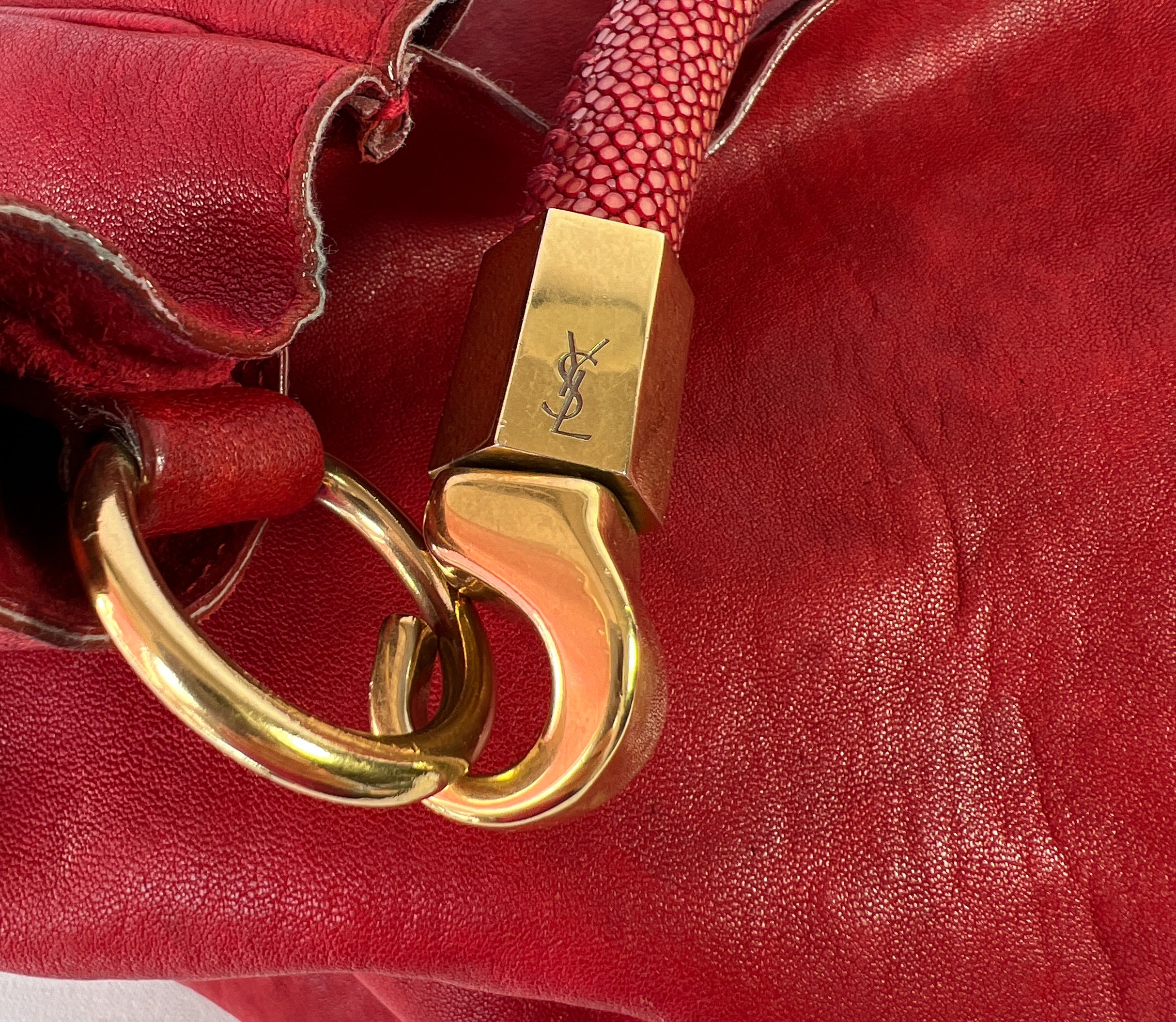 YSL red leather Roady hobo shoulder bag