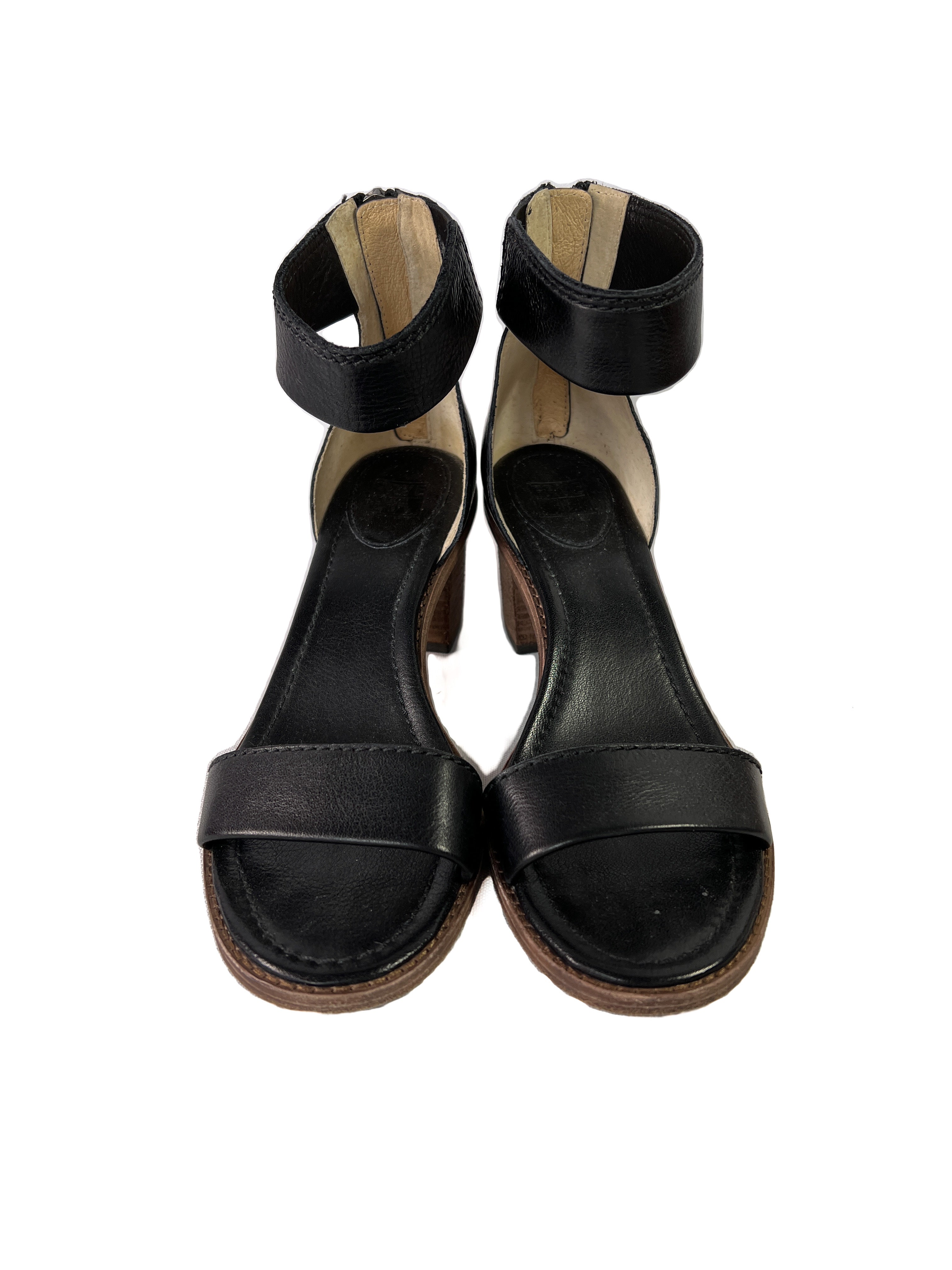 Frye black leather heeled sandals size 9