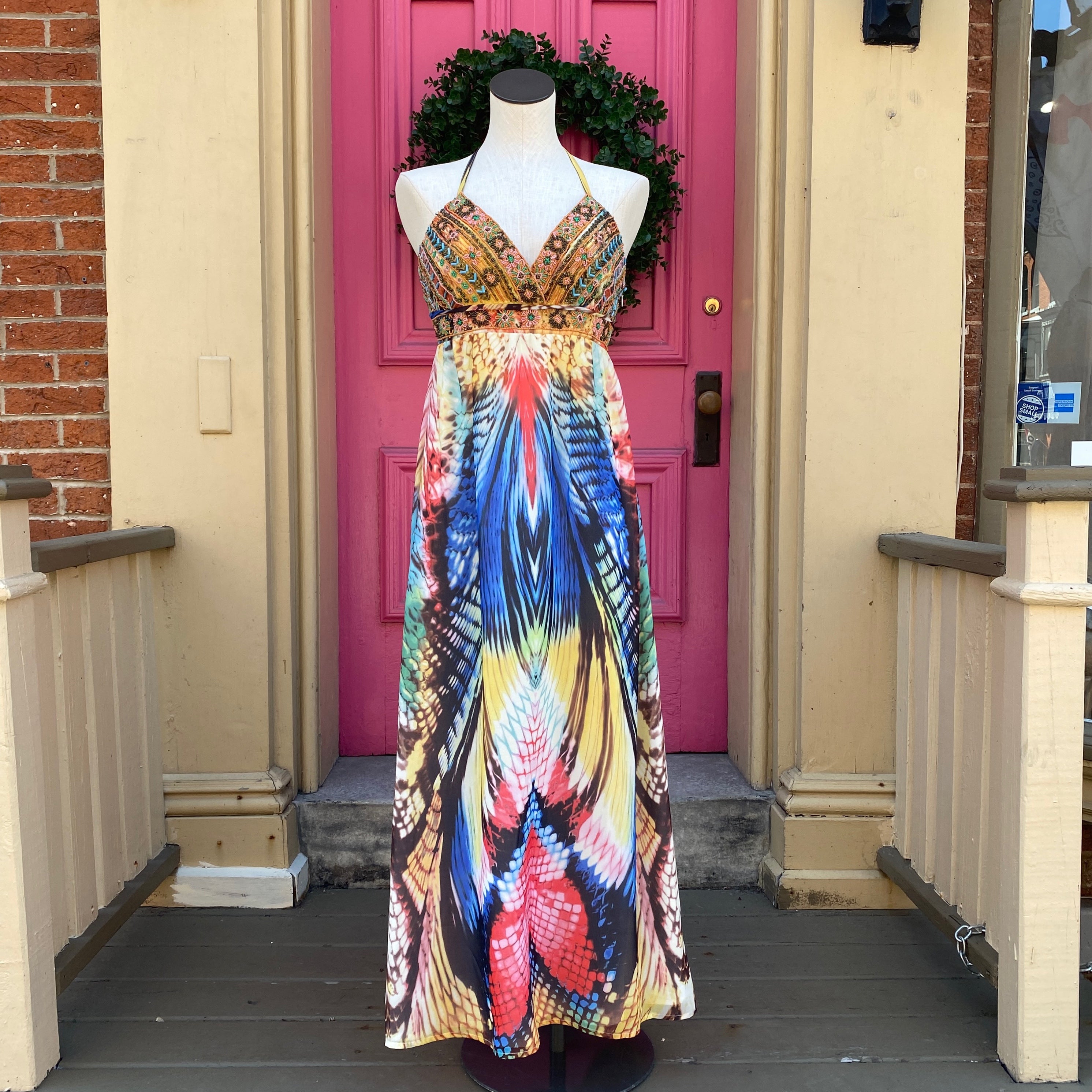 Boston Proper multi color beaded halter dress size 4