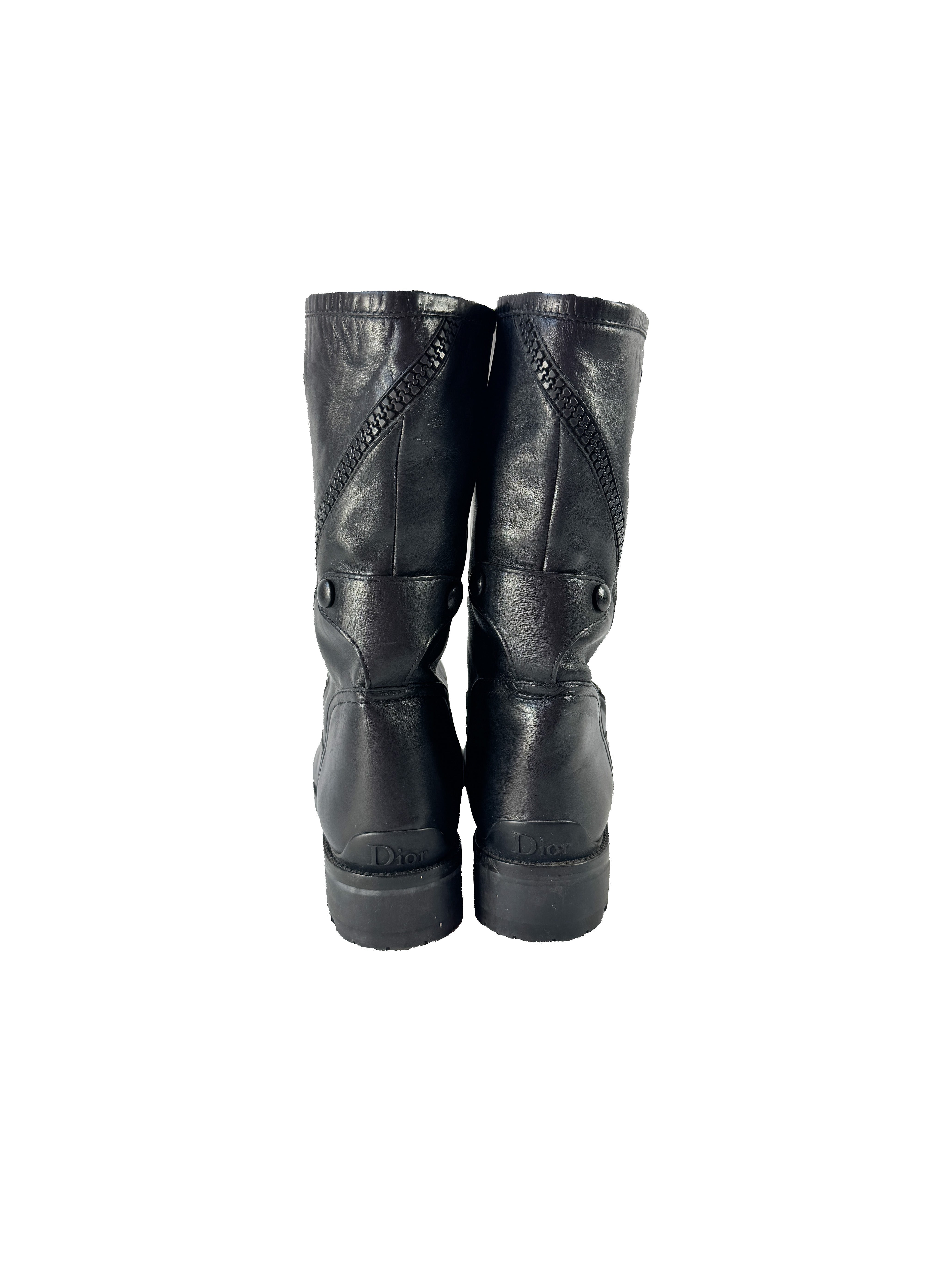 Christian Dior black leather CD boots size 38.5. CL0615