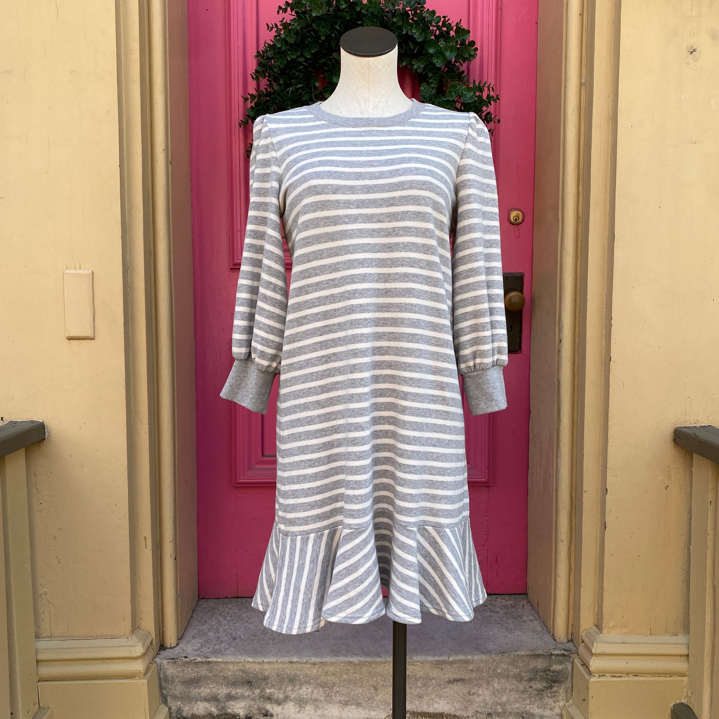 Kate Spade gray white striped sweatshirt dress size S