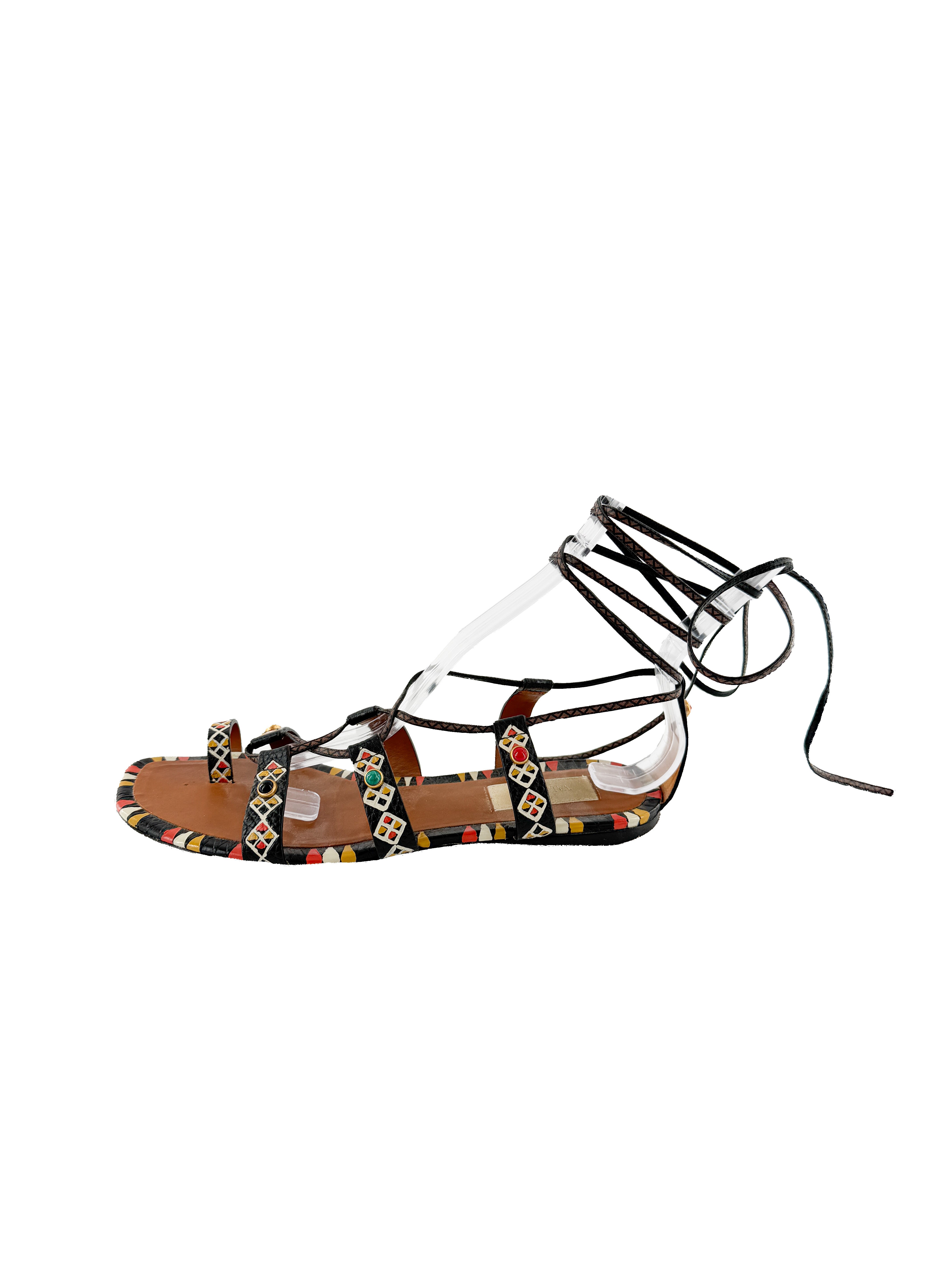 Valentino Garavani black multicolor printed sandals size 38