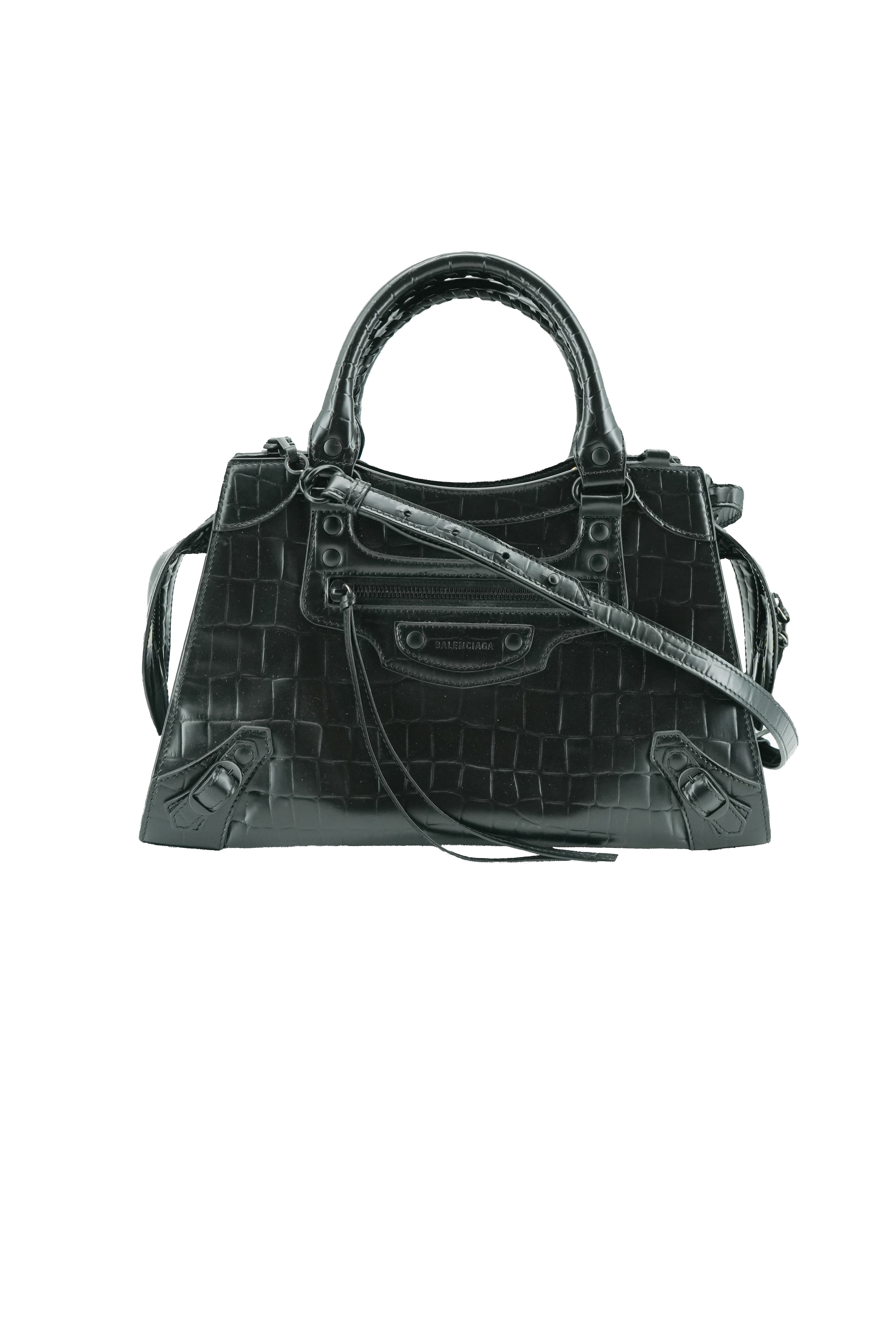 Balenciaga black croc embossed small Neo Classic City