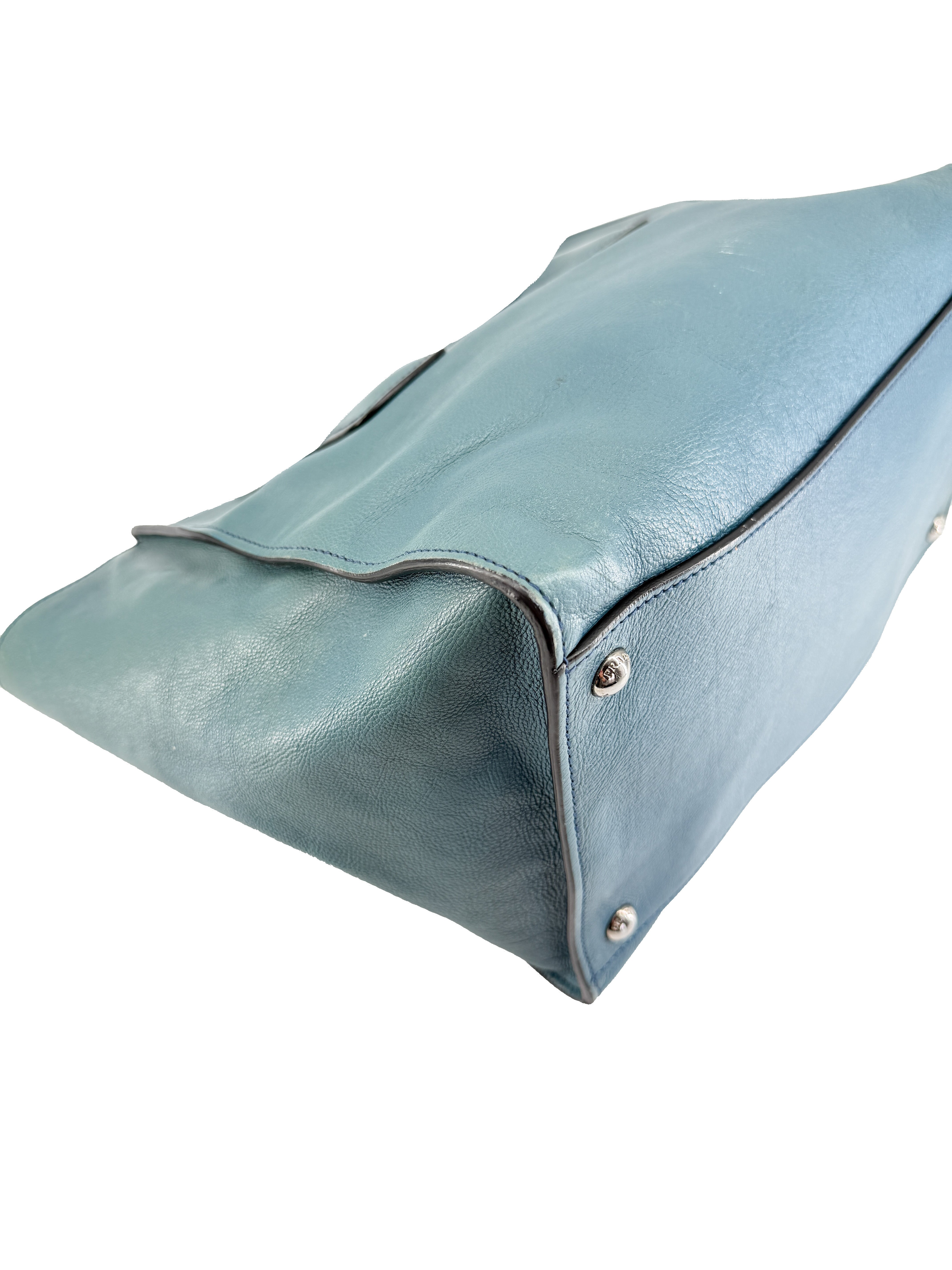 Prada teal twin pocket Glace leather tote 14/O