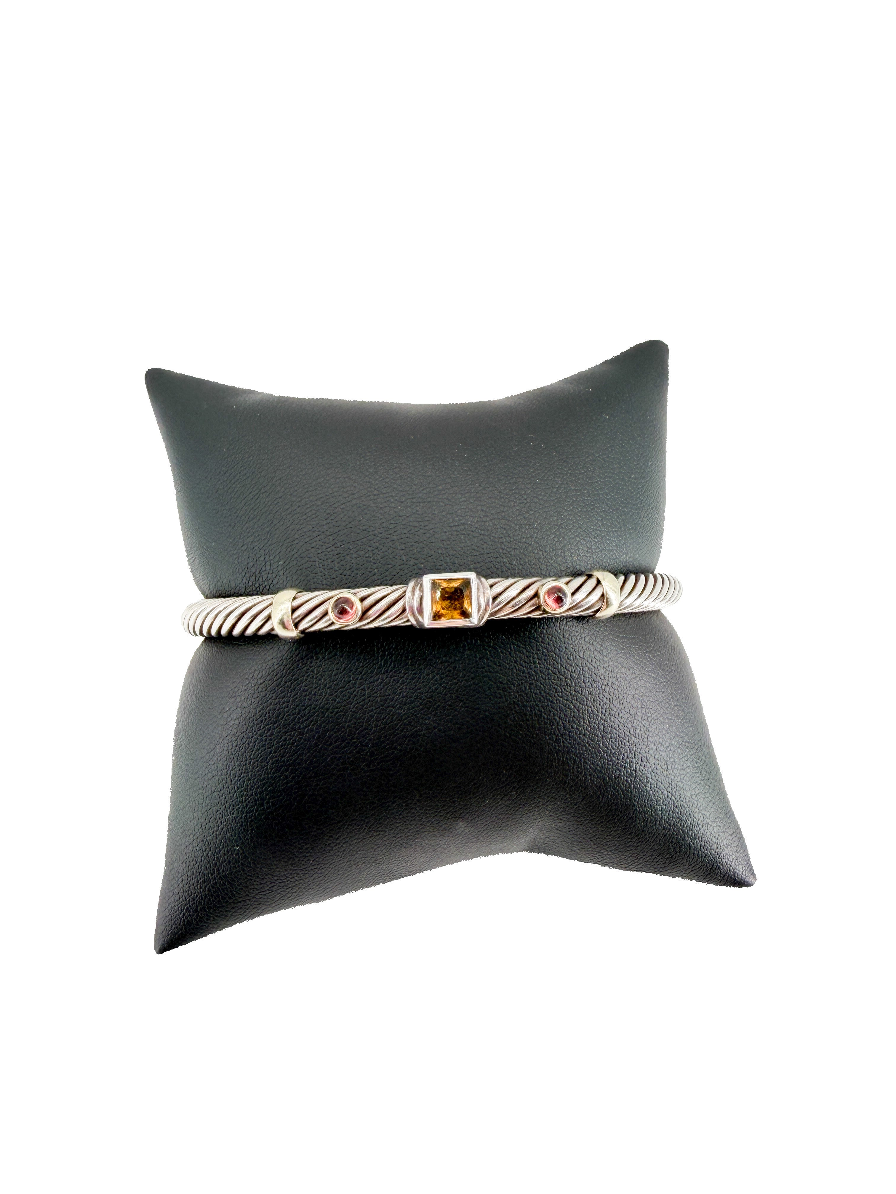 David Yurman sterling silver, yellow gold, gemstone renaissance cuff bracelet