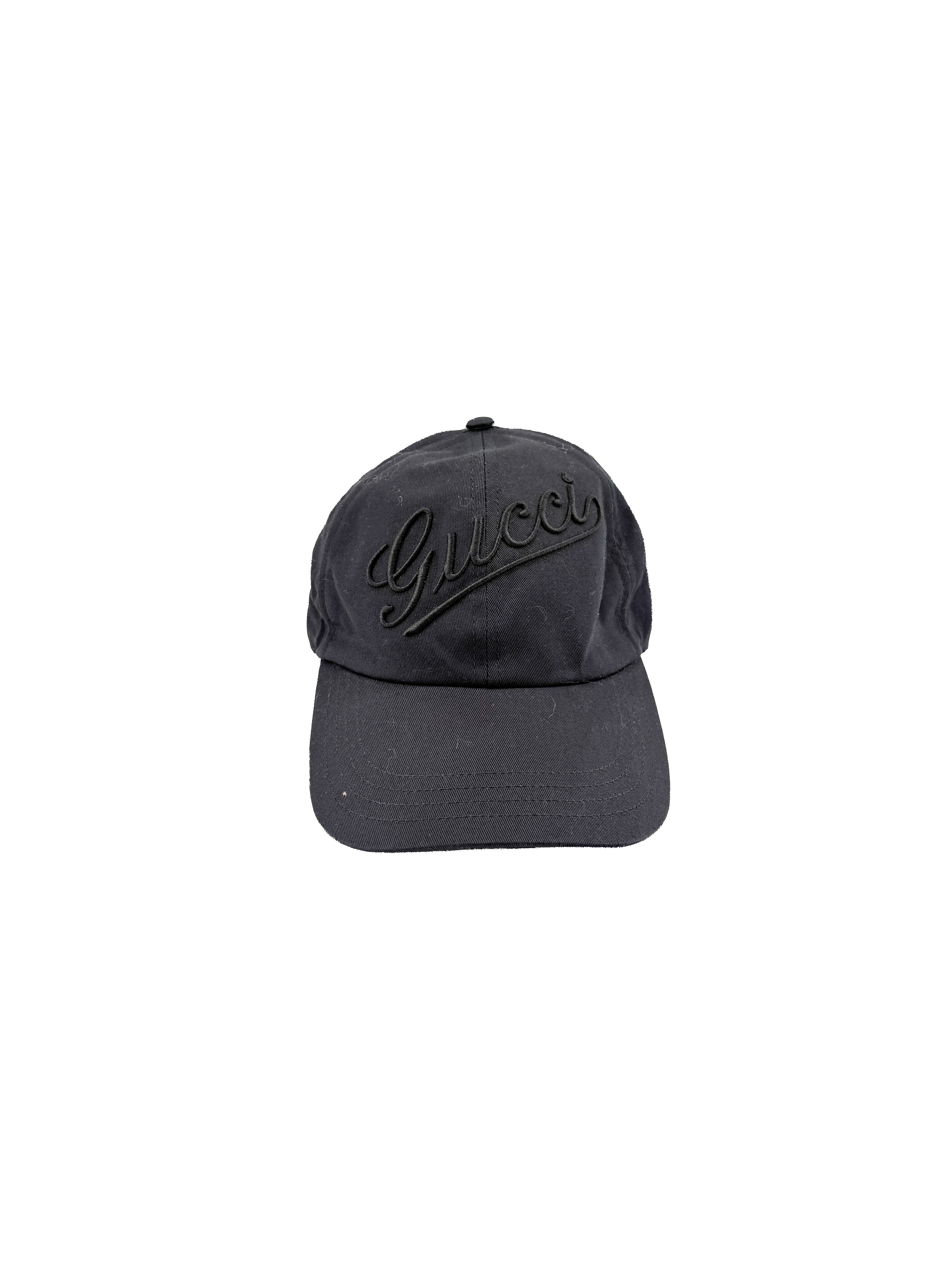 Gucci black logo script baseball hat size M 58CM