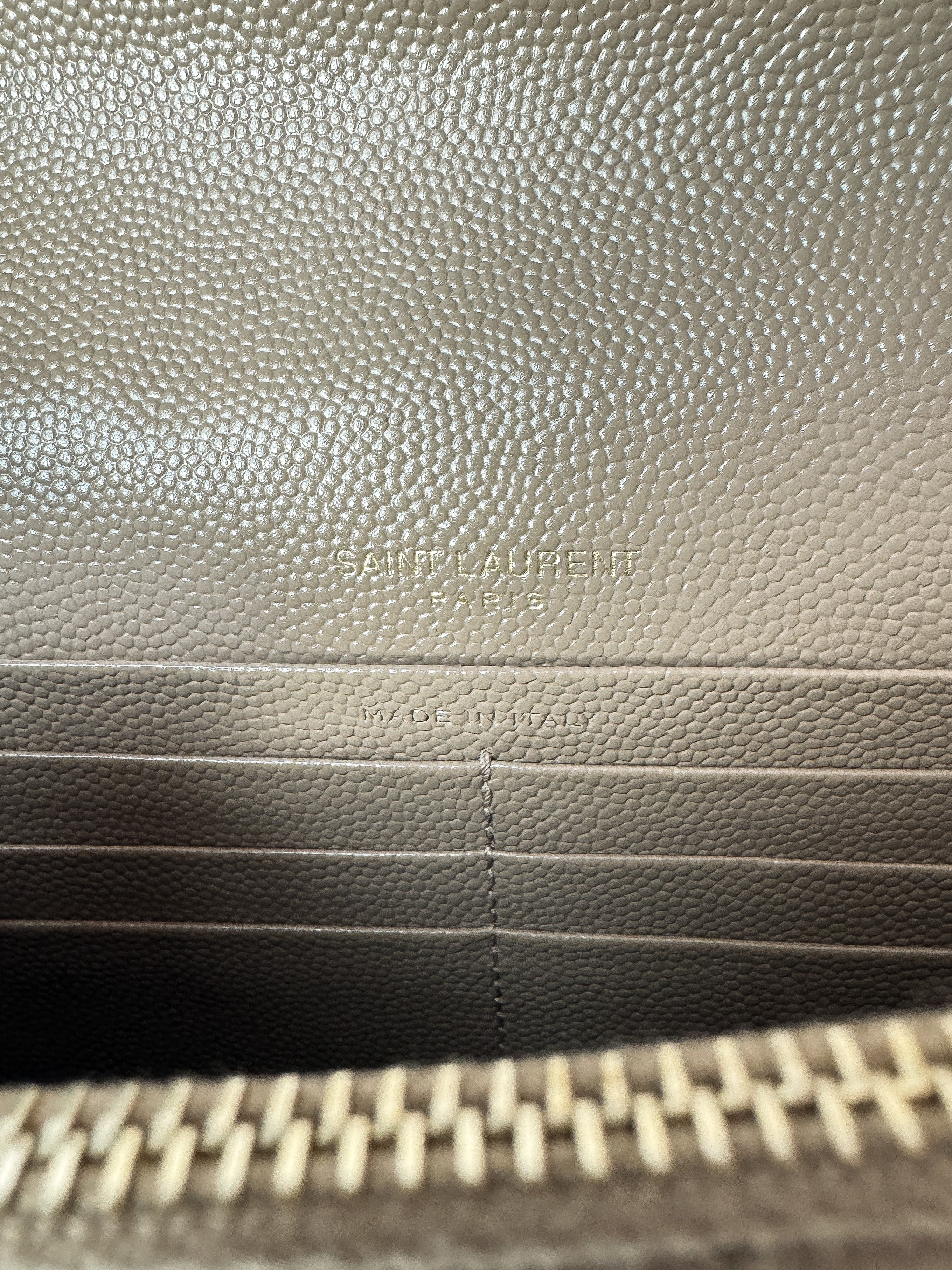 Saint Laurent chevron Cassandre grain de poudre chain wallet dark beige YBL695108 0822