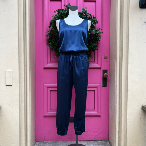 Theory navy silk jumpsuit size L NWT