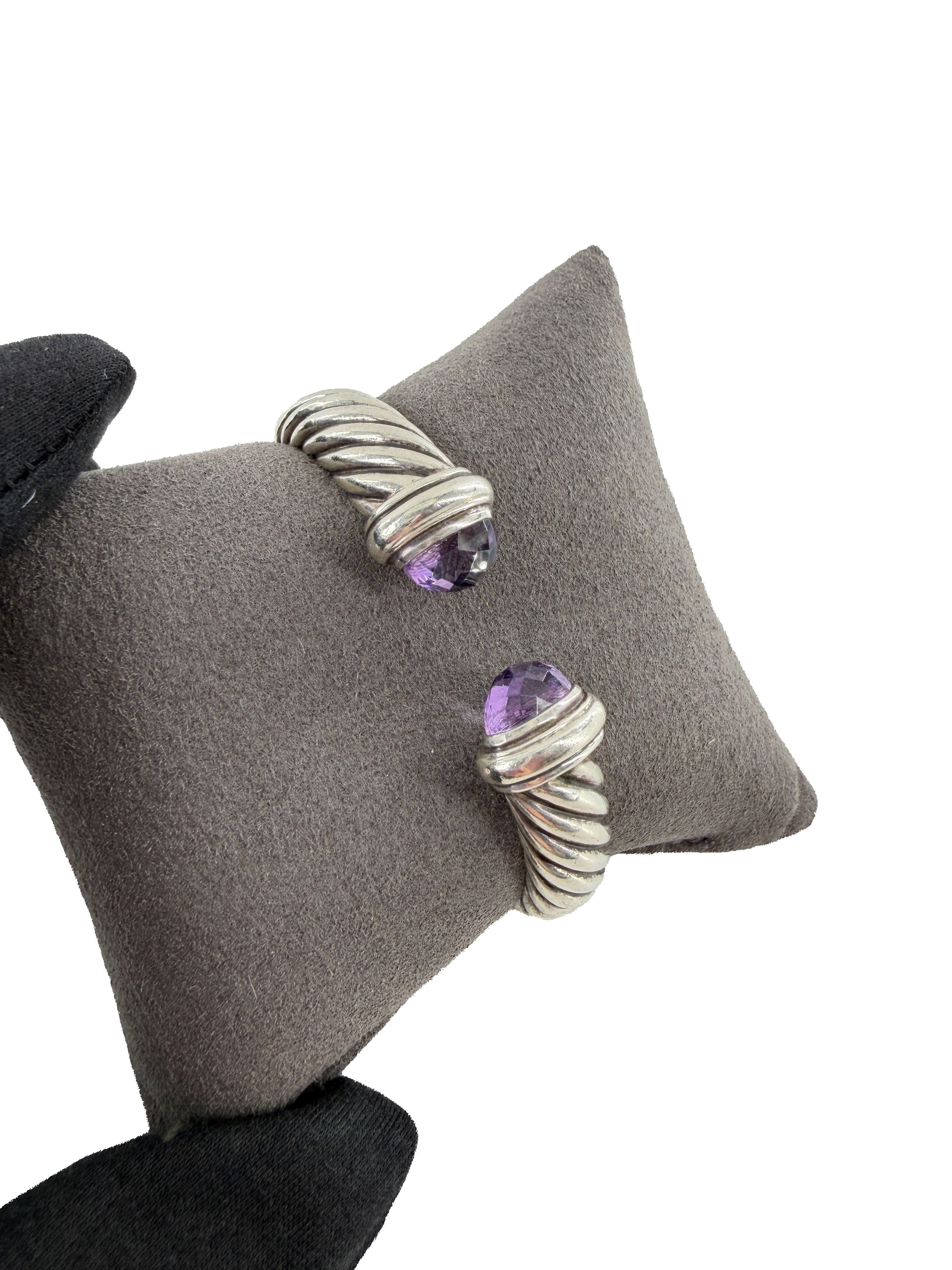 David Yurman sterling silver, Amethyst waverly 15MM hinged cuff