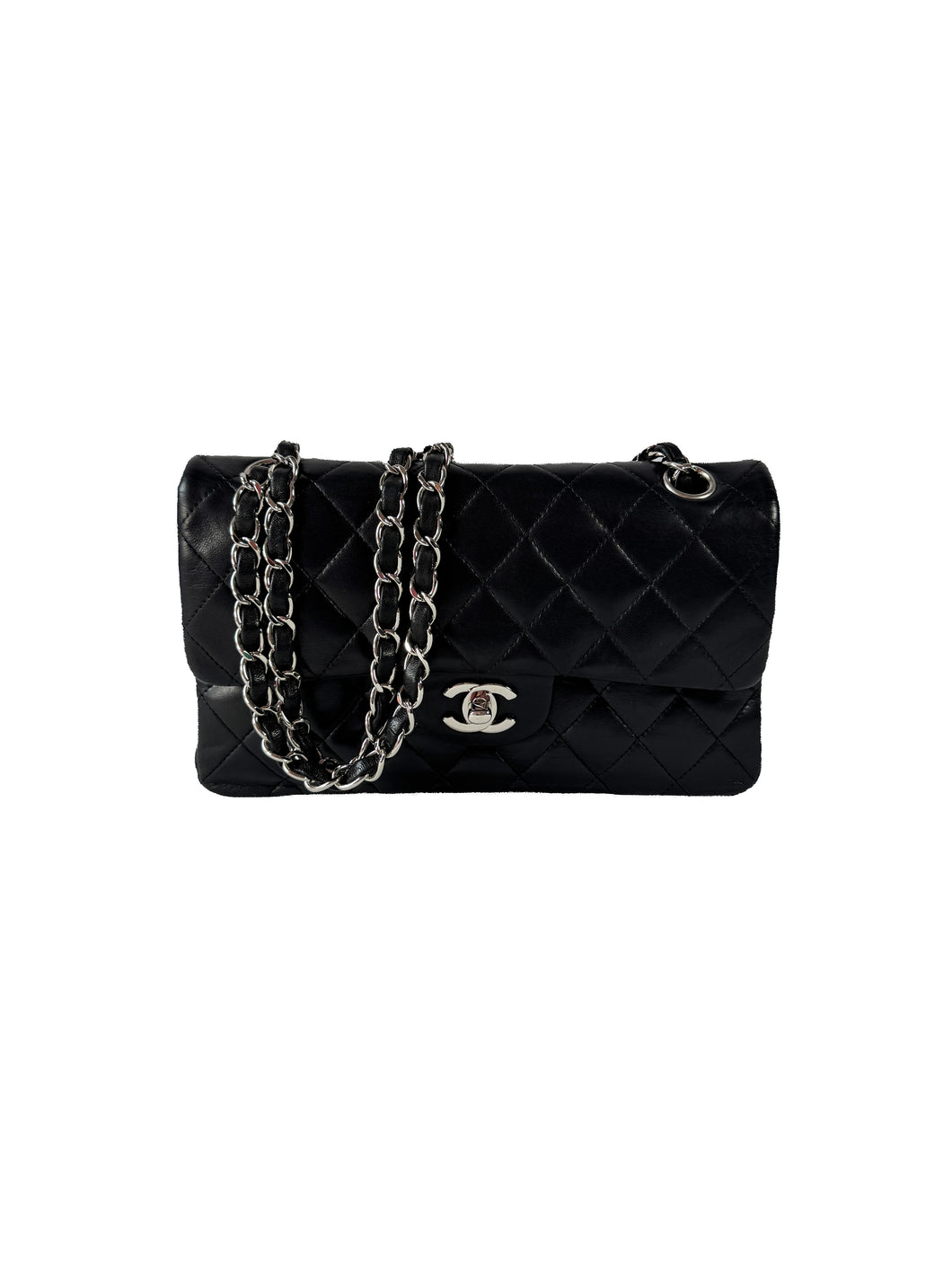 Chanel black classic small lambskin double flap 16299499