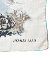 Hermès cream, gray, blue Panthera Pardus silk & cashmere shawl