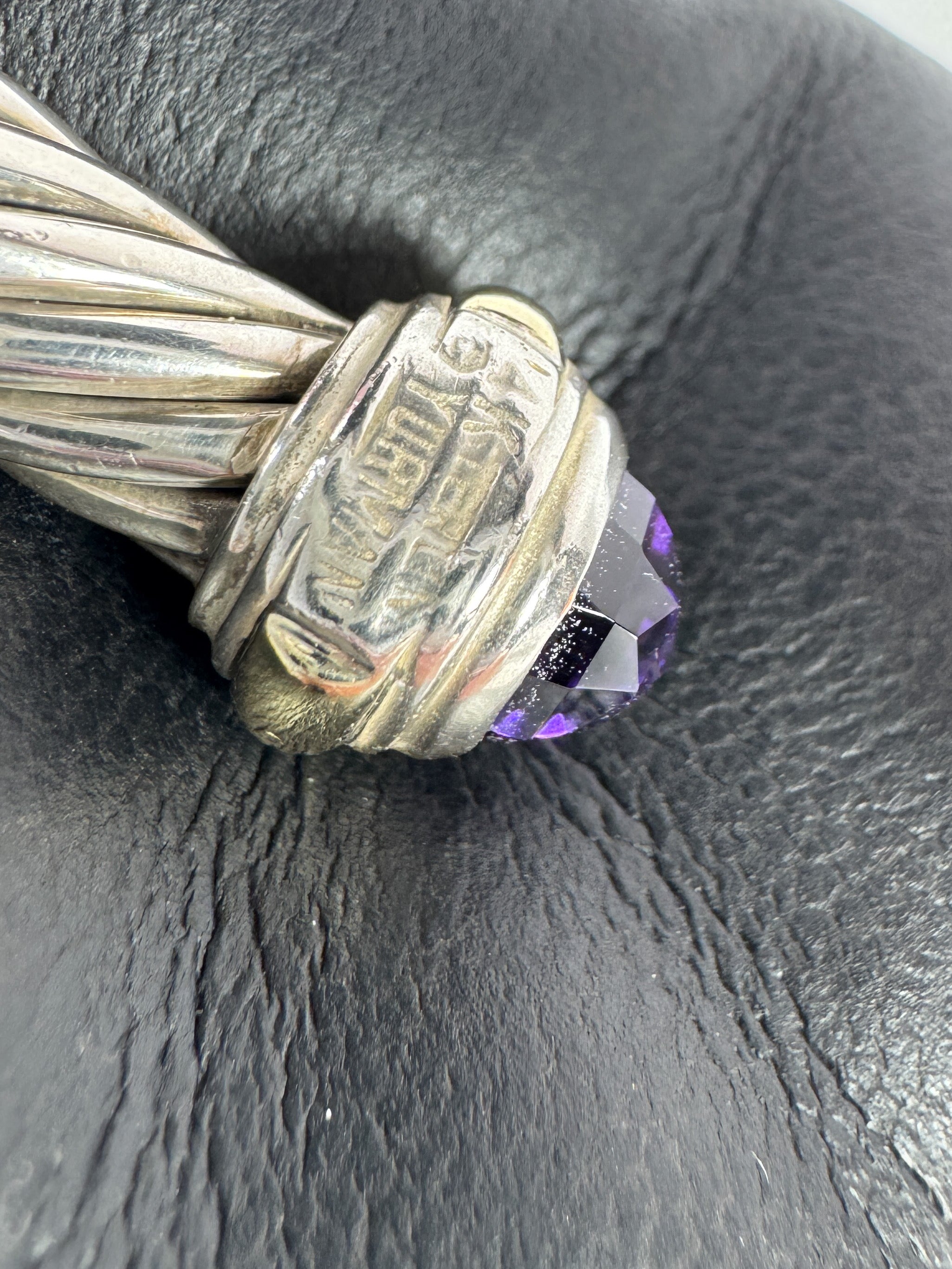 David Yurman sterling silver, 14K gold, amethyst 7MM cable classic bracelet