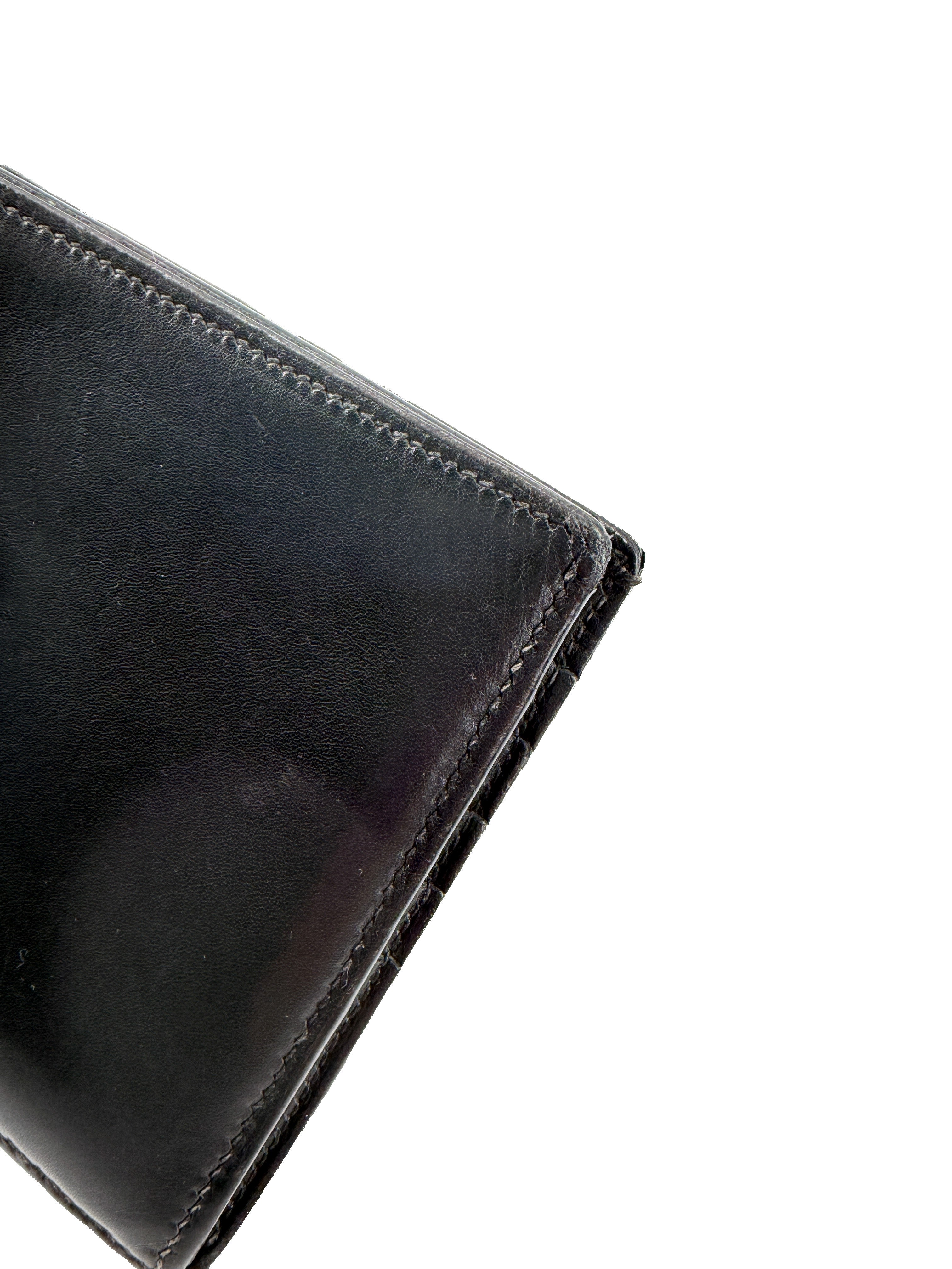 Hermès black leather bifold wallet square E