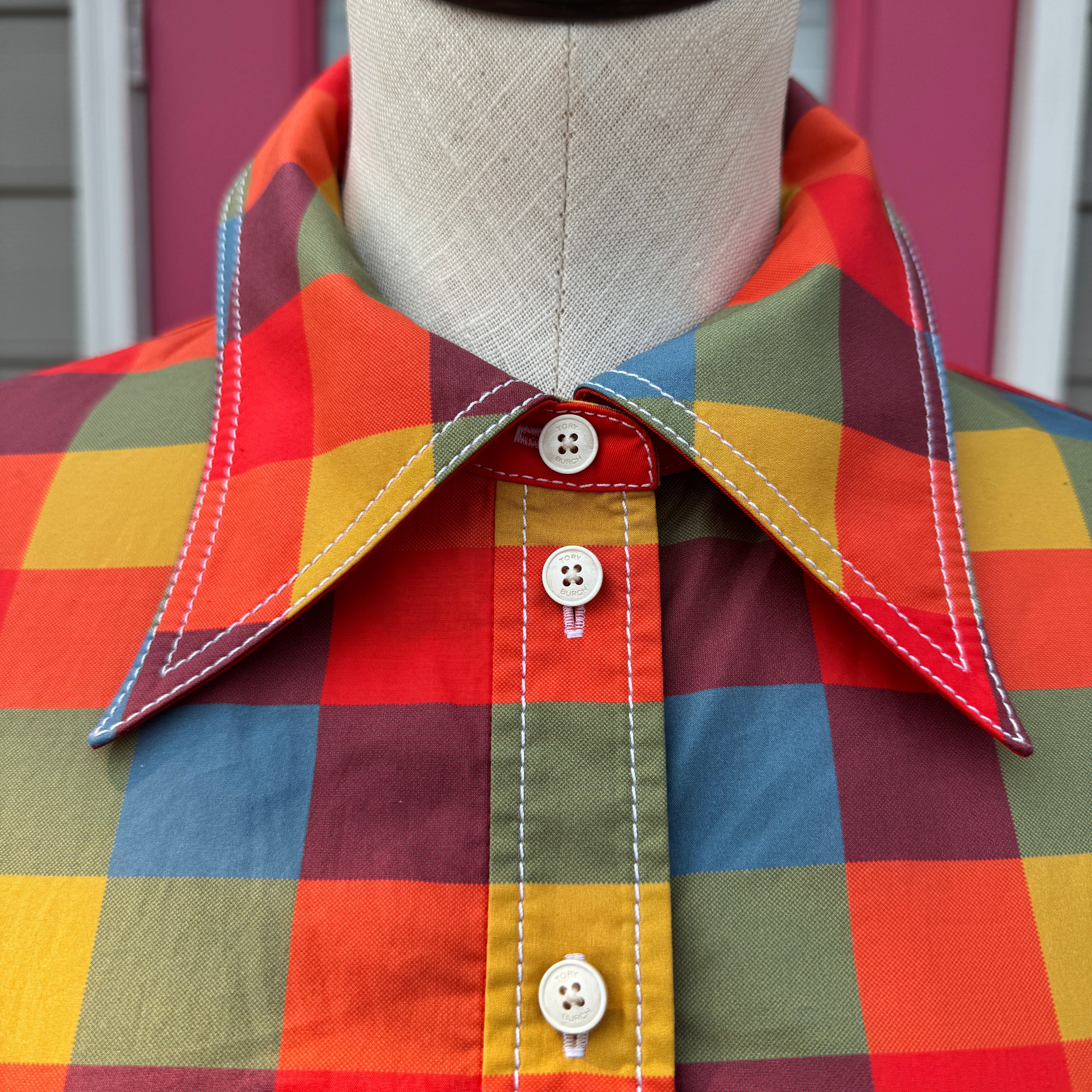 Tory Burch multicolor check print Poplin button up size 6