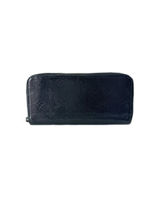 Louis Vuitton black leather monogram shadow zip around wallet CA2139